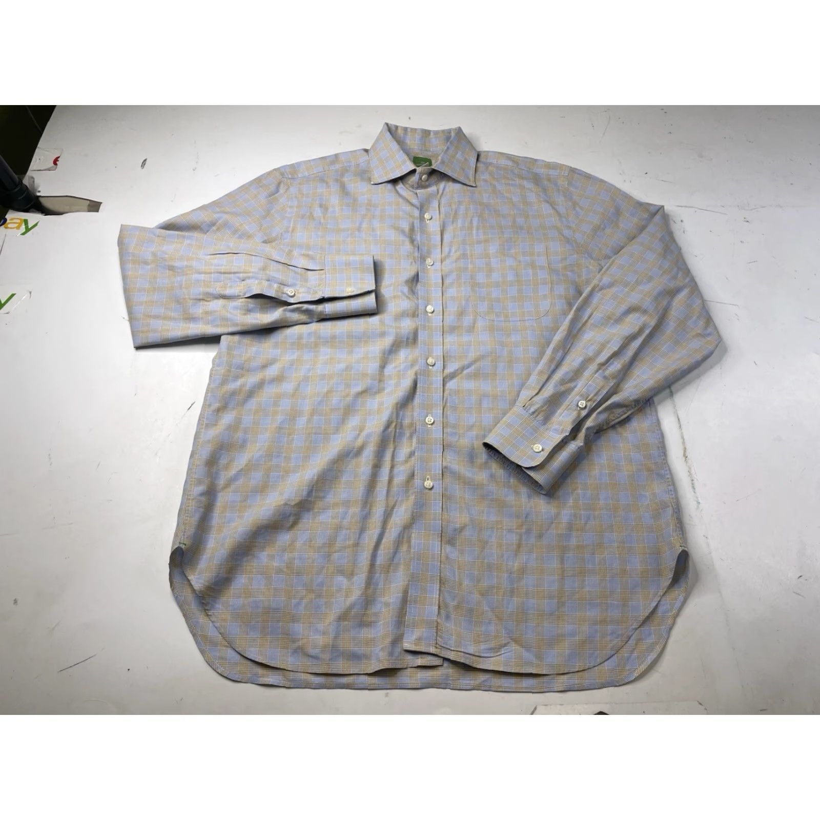 Sid Mashburn Sid Mashburn Dress Shirt Mens 16 35 Blue Yellow Plaid Checks Long Sleeve Cotton Regular Spread Collar Mens Size 42R - 6 Thumbnail