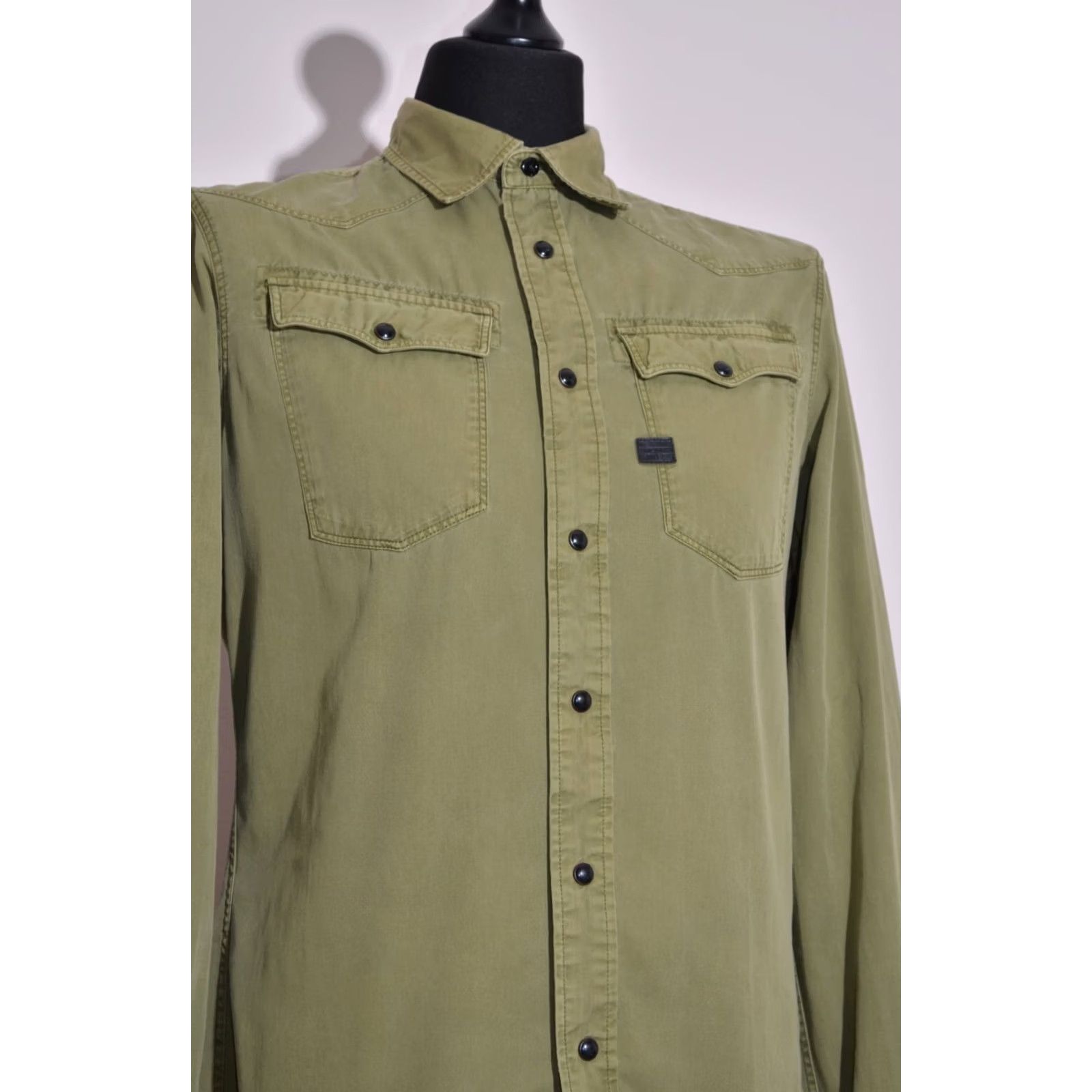 G-Star VINTAGE G-Star SHIRT Mens 3301 Long Sleeve Green Khaki Snap with Pockets Size S Size US S / EU 44-46 / 1 - 3 Thumbnail