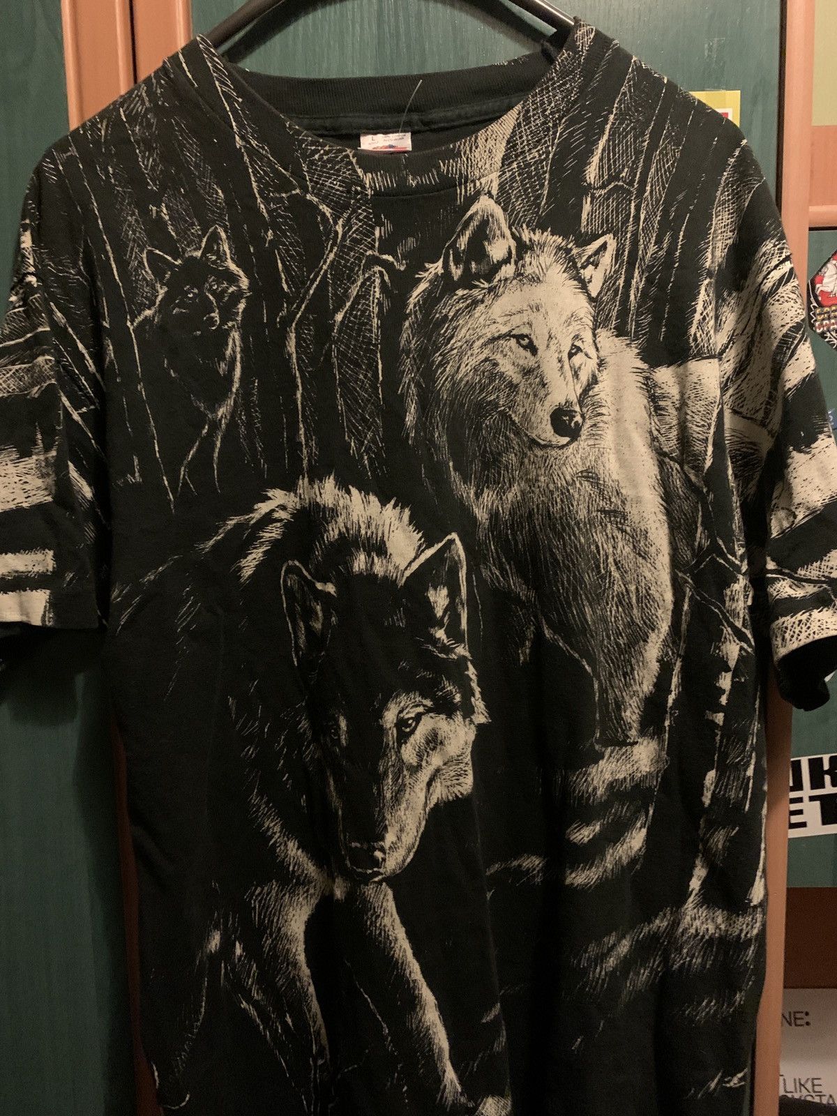 Vintage Vintage Fruit Of The Loom Wolves AOP Made In USA Tee | Grailed