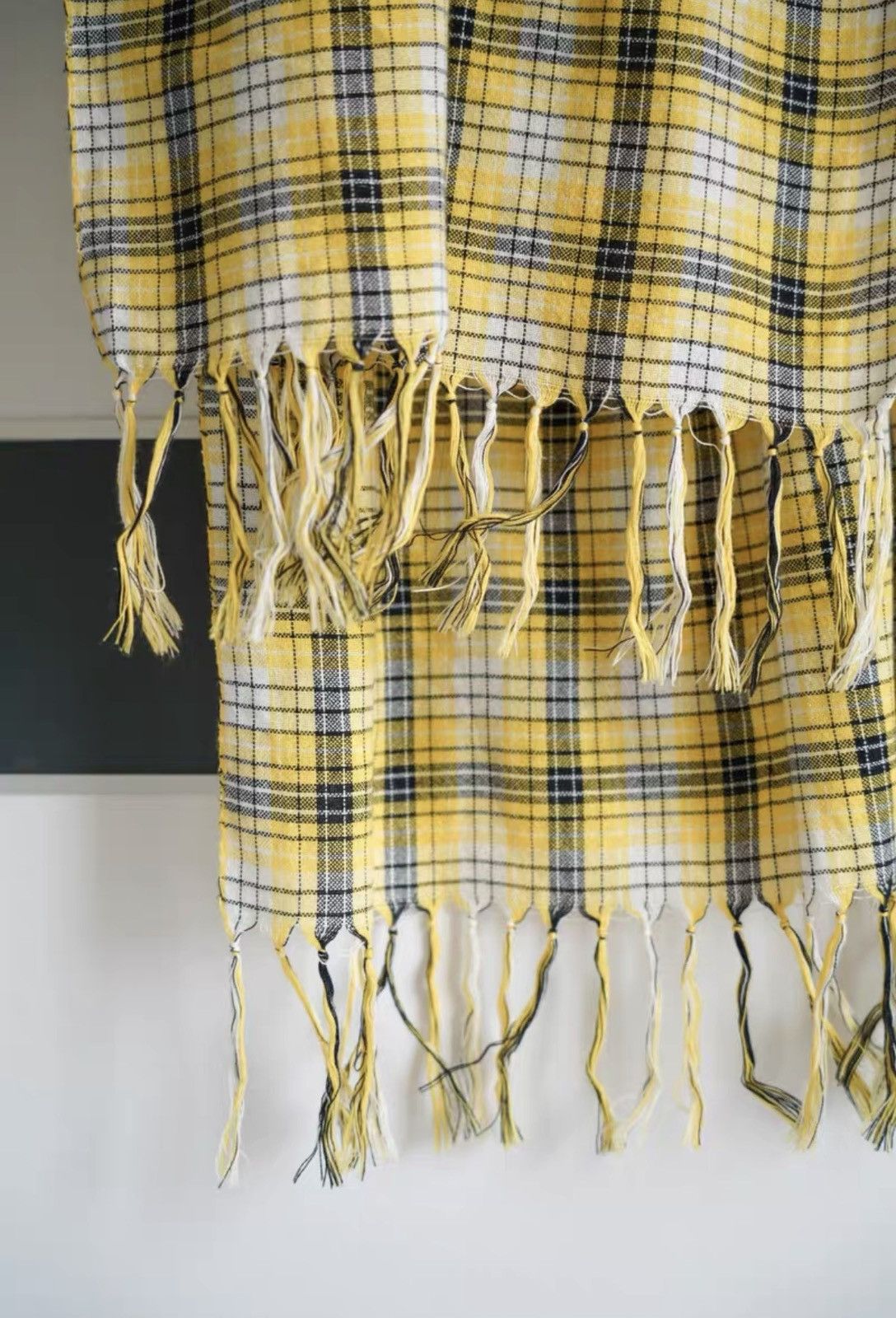 Yohji Yamamoto Yohji Yamamoto 13ss Yellow Plaid Fringe Scarf K4 Size ONE SIZE - 2 Thumbnail