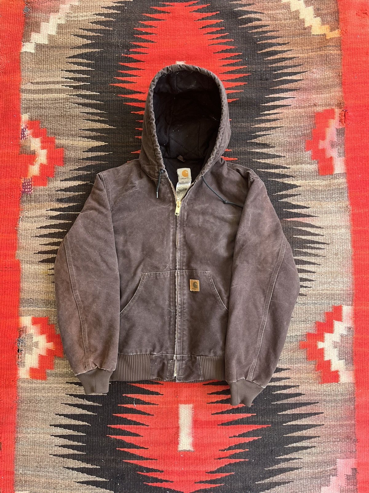 Pre-owned Carhartt X Vintage Carhartt Zip Up Hooded Jacket In Brown