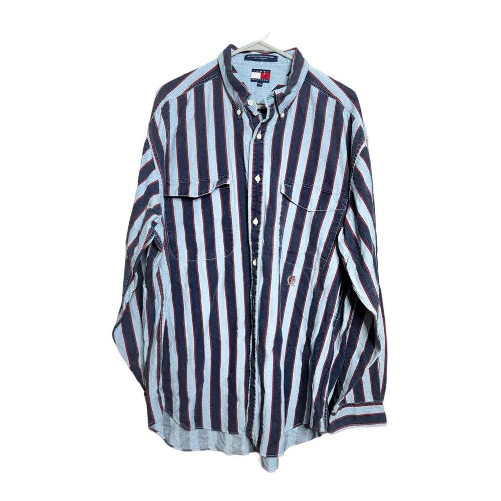 Tommy Hilfiger Vintage Tommy Hilfiger ButtonDown Shirt Mens XL Navy/Light Size US XL / EU 56 / 4 - 1 Thumbnail