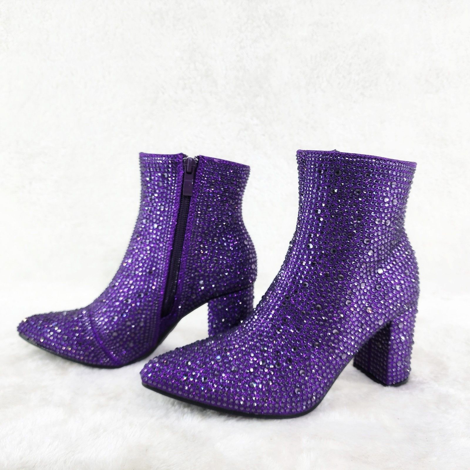 Other Crystel Purple Rhinestone 3" Block Heel Ankle Boots Booties Size US 5.5 / IT 35.5 - 1 Thumbnail