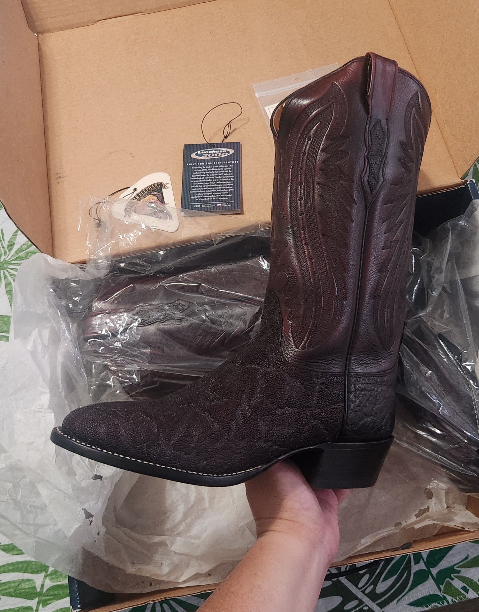 Lucchese × Vintage Lucchese 2000 african Exotic Black cherry boots 10.5 D T3039 Size US 10.5 / EU 43-44 - 17 Thumbnail