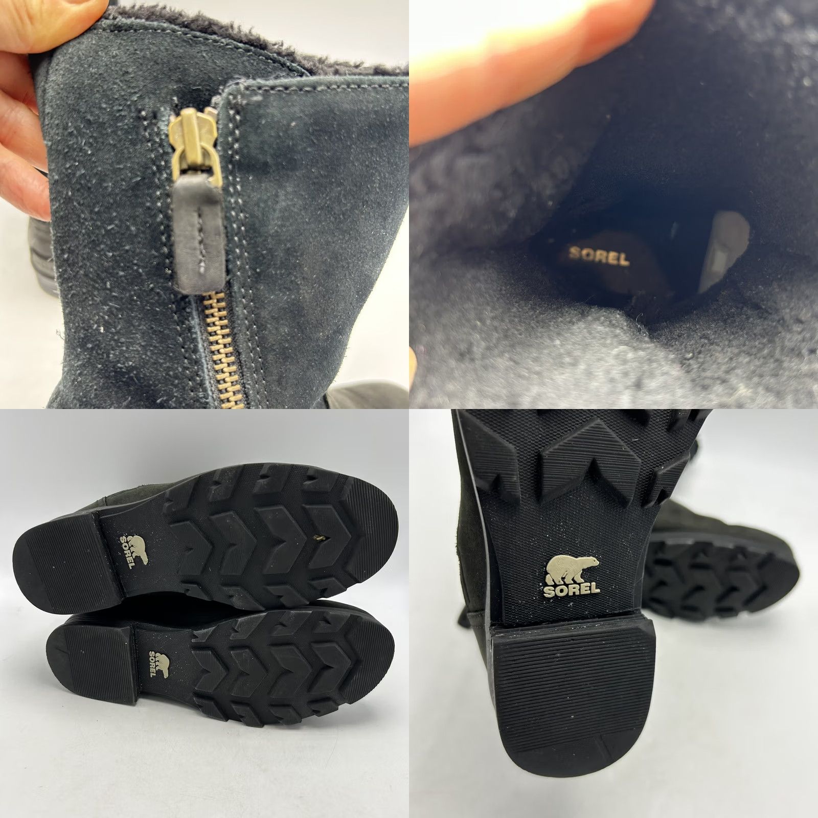SOREL Sorel Emelie Boots Womens 6 Black Leather Winter Fur Waterproof Mid-Calf Fold Over Block Heel Size US 6 / IT 36 - 8 Thumbnail