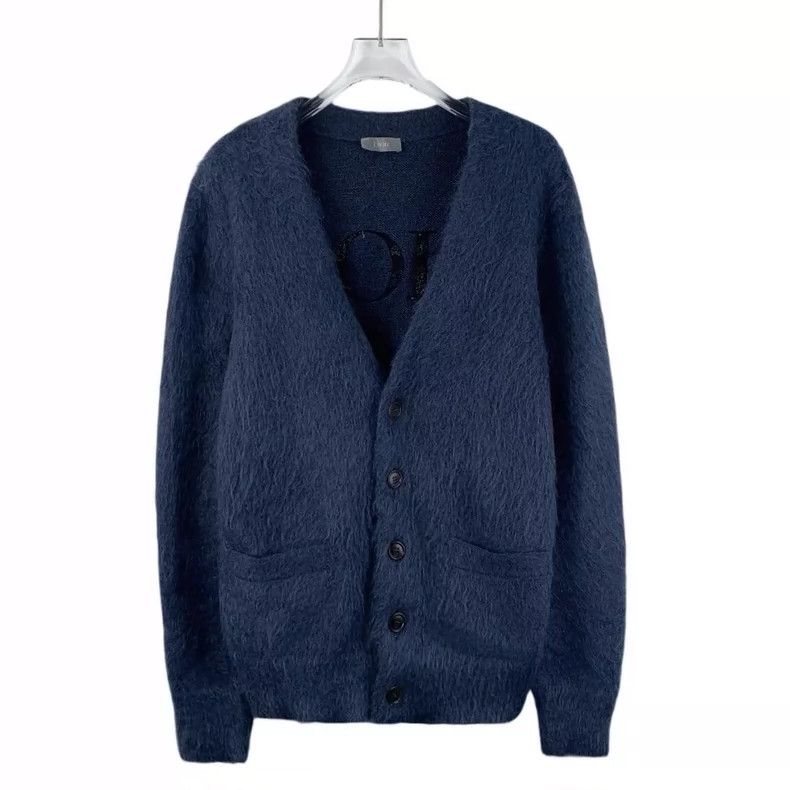 Dior Dior Dark blue letter embroidery horsehair V-neck single-br Size US S / EU 44-46 / 1 - 1 Thumbnail