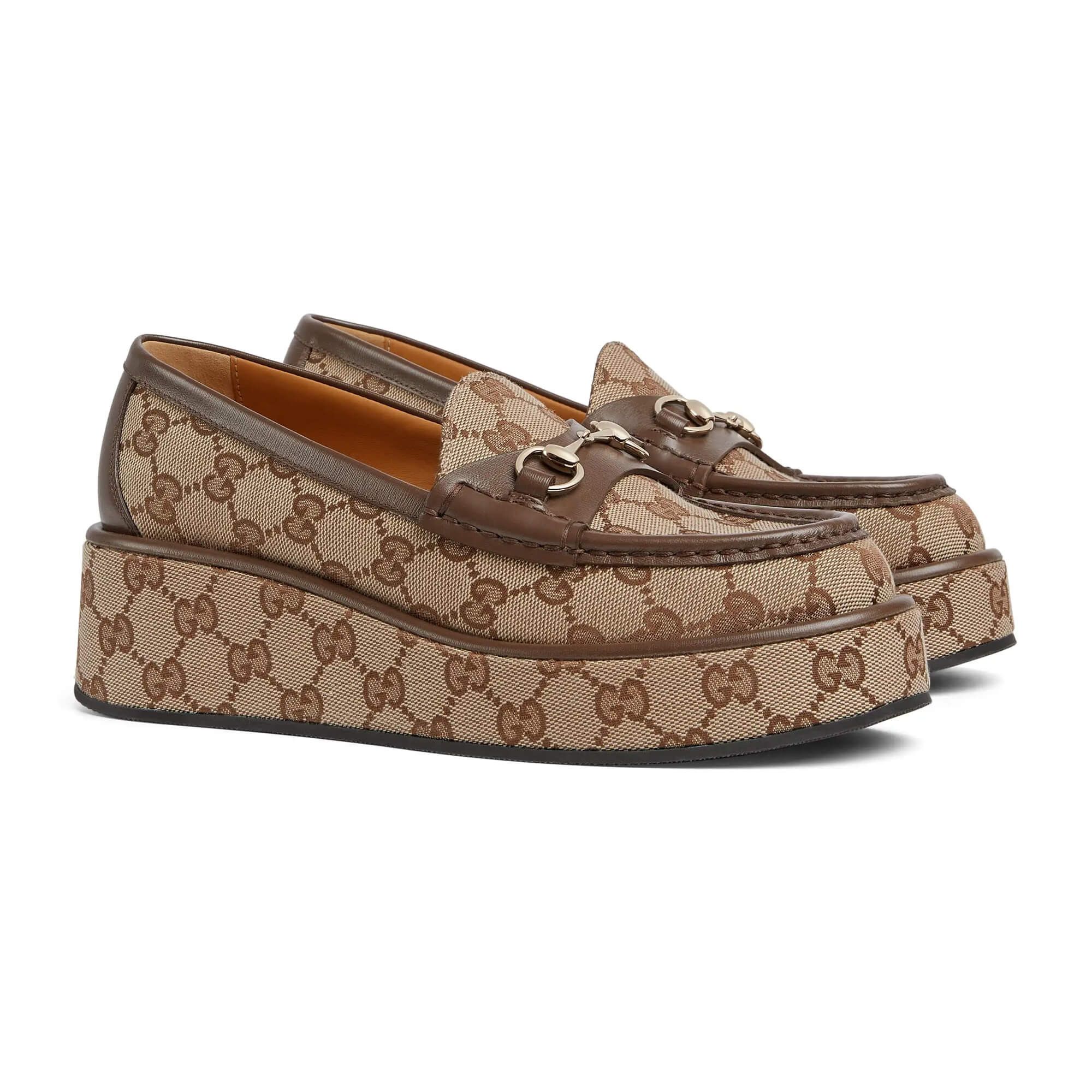 Gucci oc11z1025 Horsebit Wedge Loafers in Beige/Ebony Size US 11 / IT 41 - 2 Thumbnail