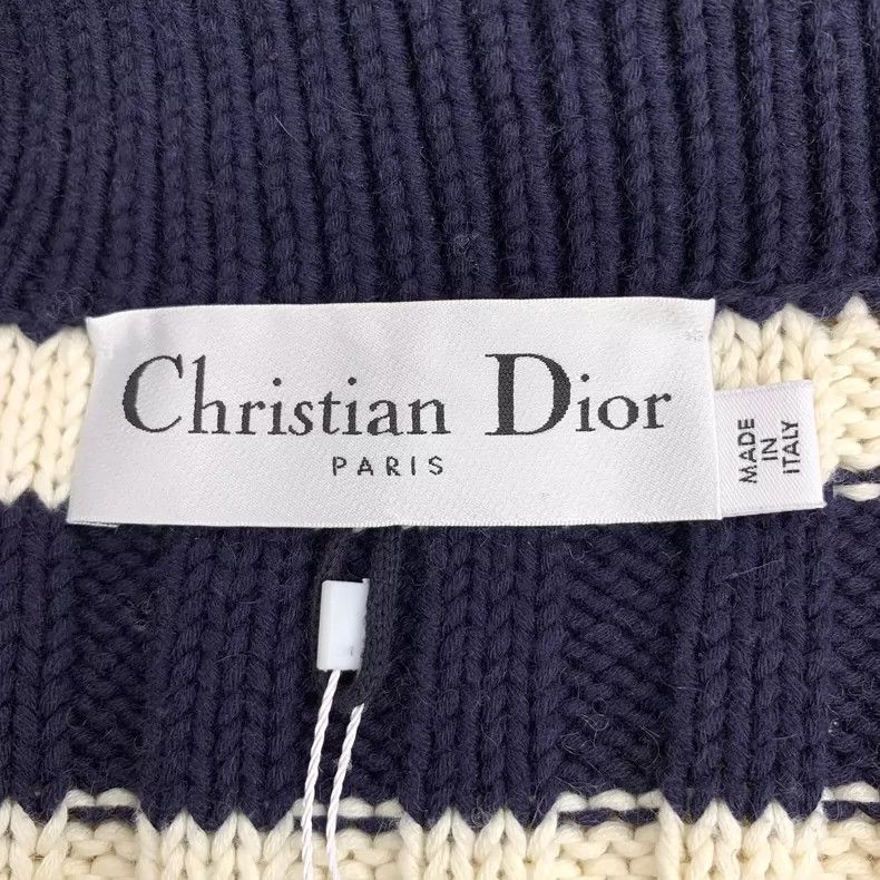 Dior Dior Color-blocked striped cotton navy collar knitted cardi Size XS / US 0-2 / IT 36-38 - 5 Thumbnail