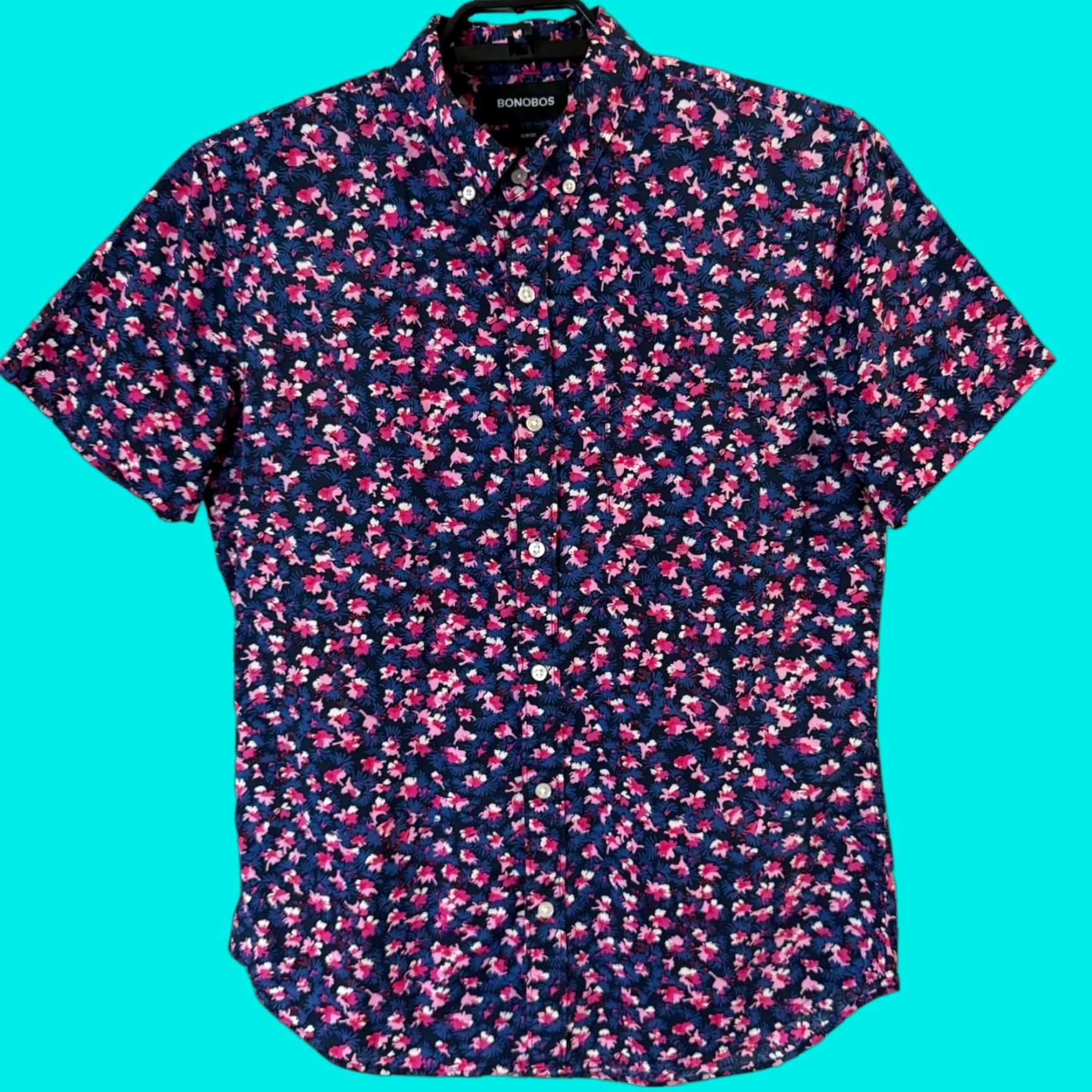 Bonobos Bonobos Riviera Slim-Fit Shirt Pink Blue Men's M S/S Floral Button-Down Shirt Bag? Size US M / EU 48-50 / 2 - 1 Thumbnail