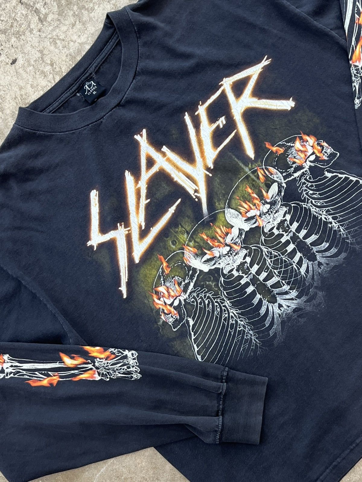 Vintage Y2K 2003 Slayer Skull Fire Long Sleeve Tee XL