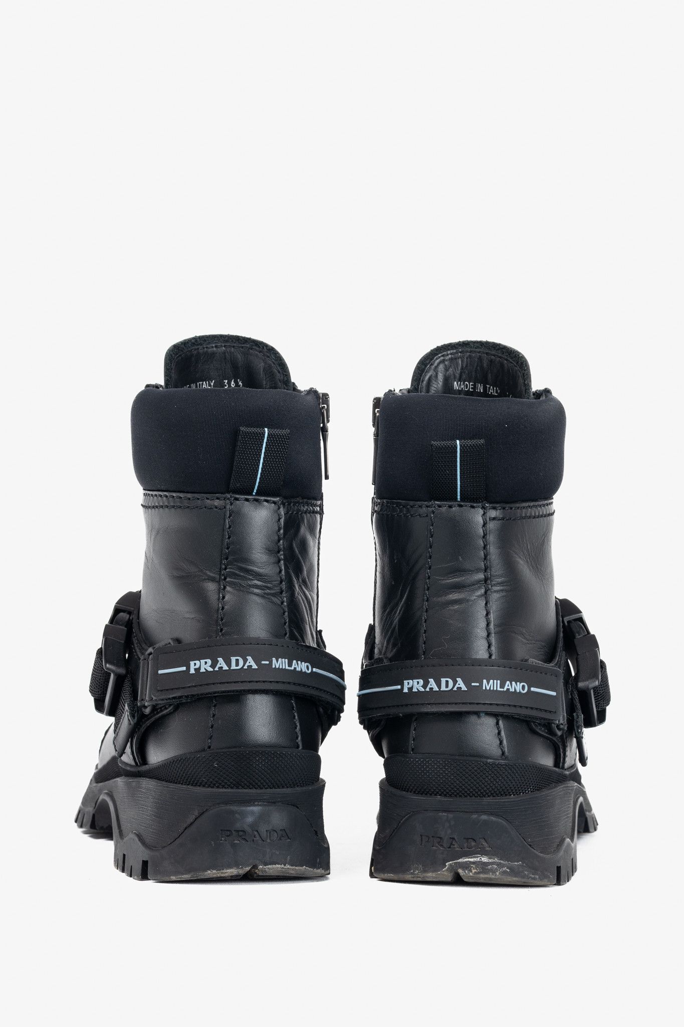 Prada Prada AW18 Black Leather Clip-Detail Combat Boots Size US 6 / IT 36 - 3 Thumbnail