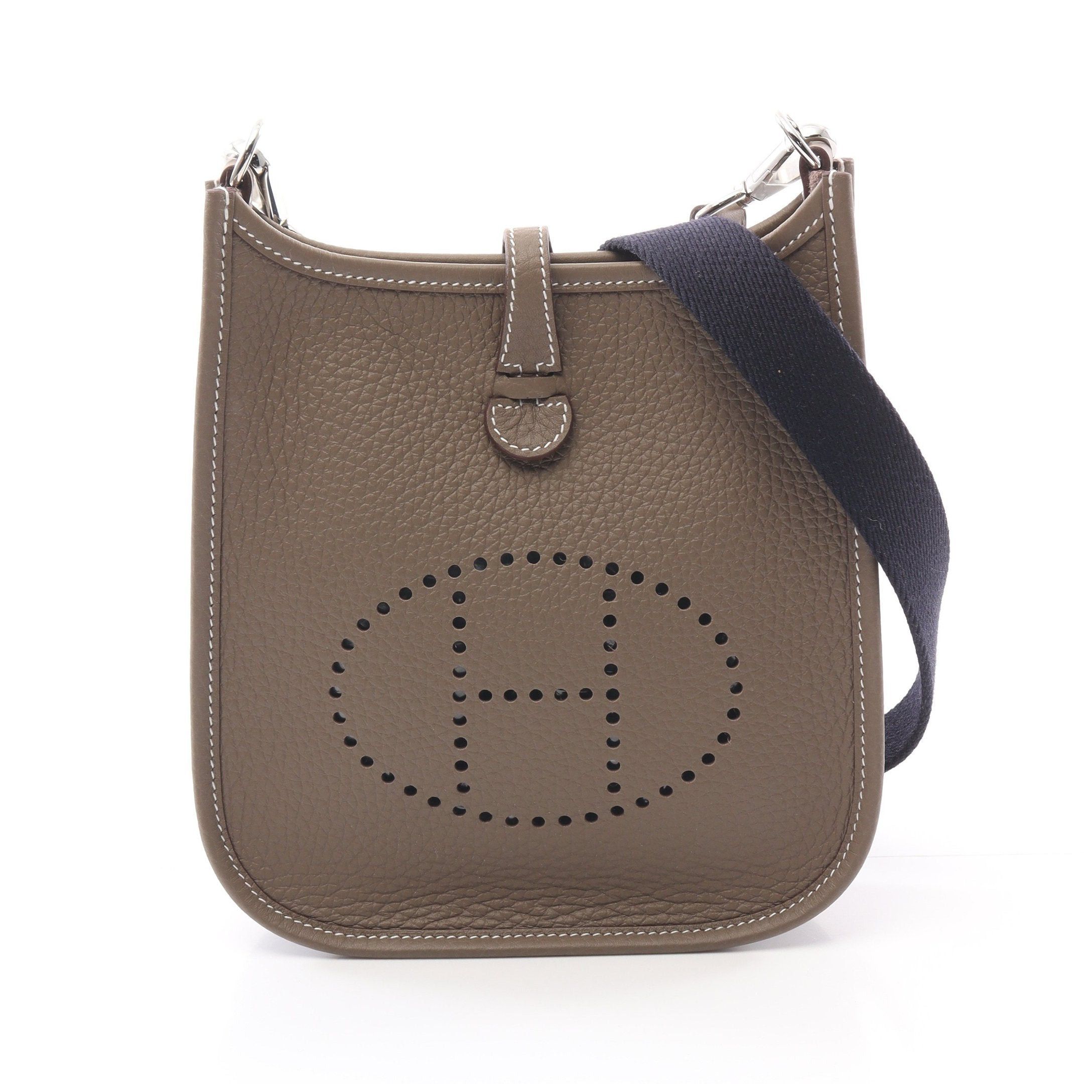 Hermes Hermes Evelyn Tpm Etoupe Blue Indigo Shoulder Bag Clemence Leather Gray Brown Silver Hardware Double Engraved Size ONE SIZE - 1 Thumbnail