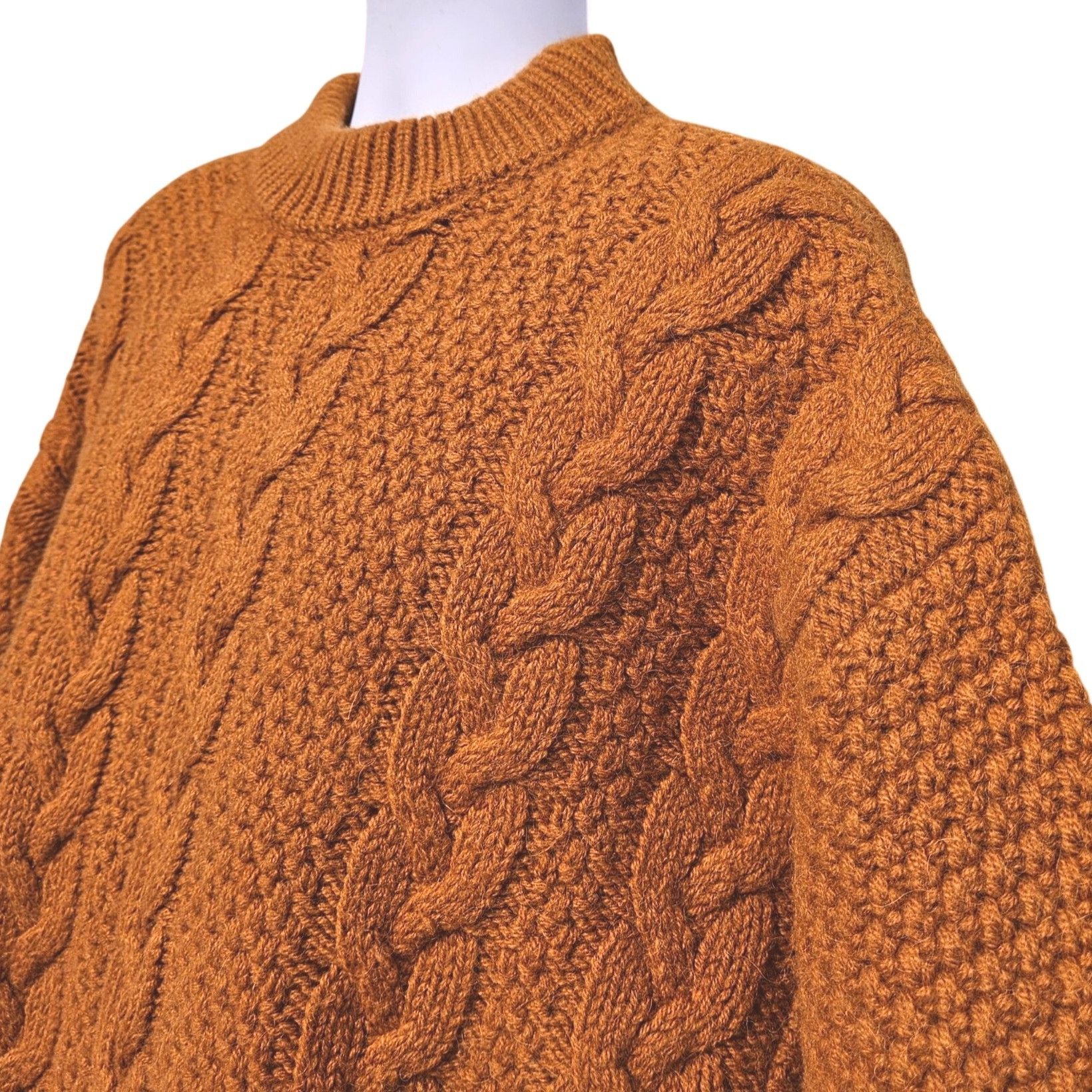 Vintage Stefanel Italy Vintage 80s Wool Alpaca Cable Knit Ochre Pull Size US XL / EU 56 / 4 - 5 Thumbnail