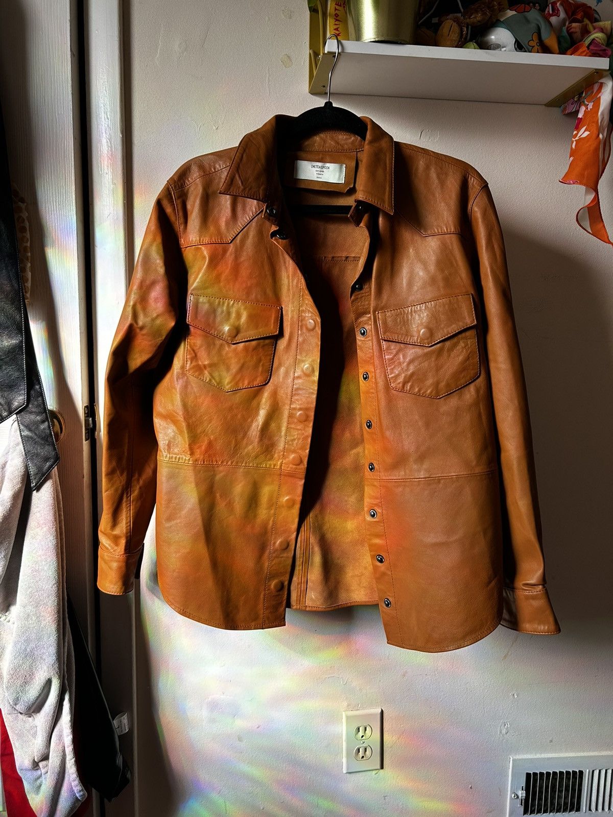 Image of One Teaspoon Aria Leather Oversized ‘Shacket’ Shirt Jacket in Brown, Women's (Size Small)