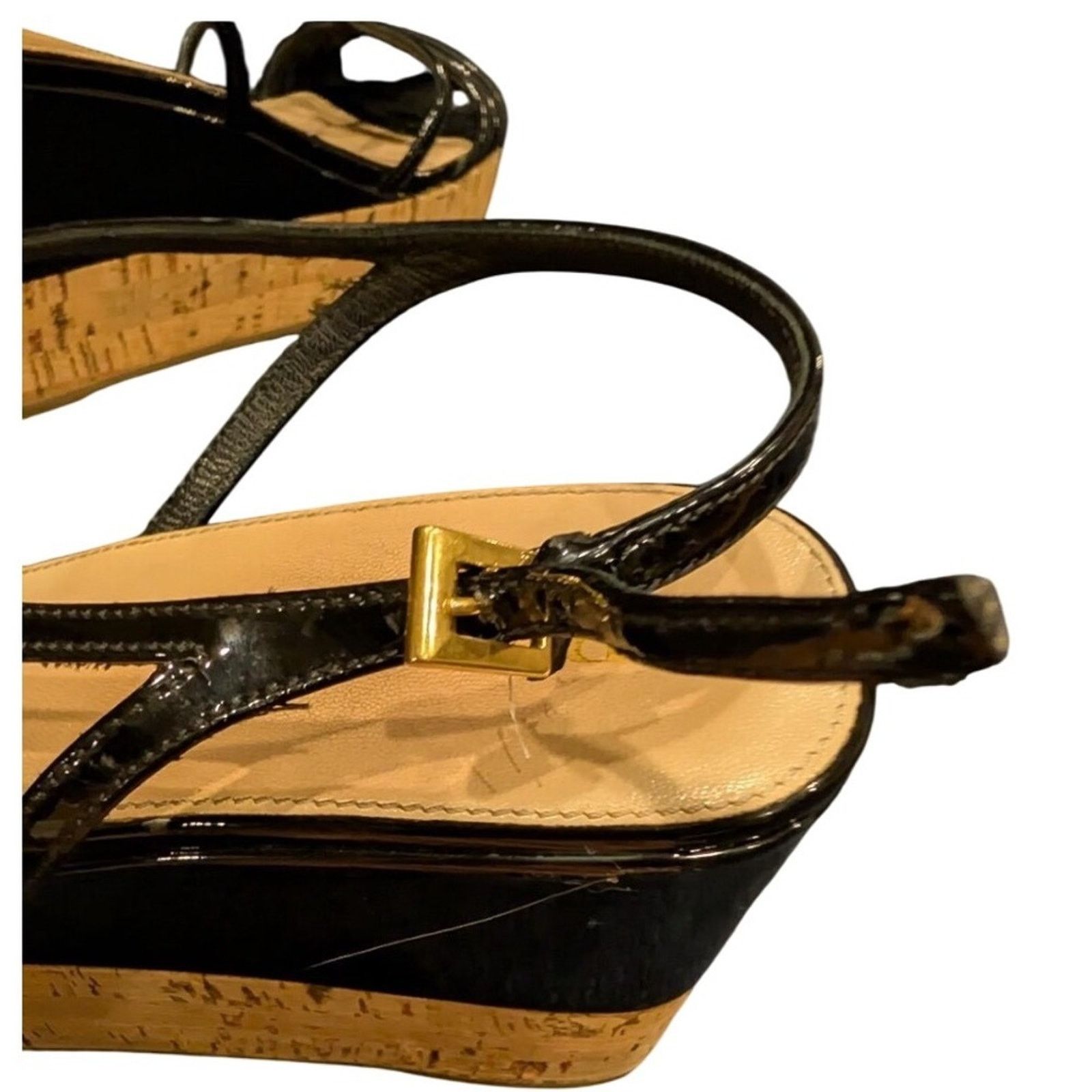 Prada Prada black patent leather cork wedge sandals, made in Italy Size US 8 / IT 38 - 7 Thumbnail