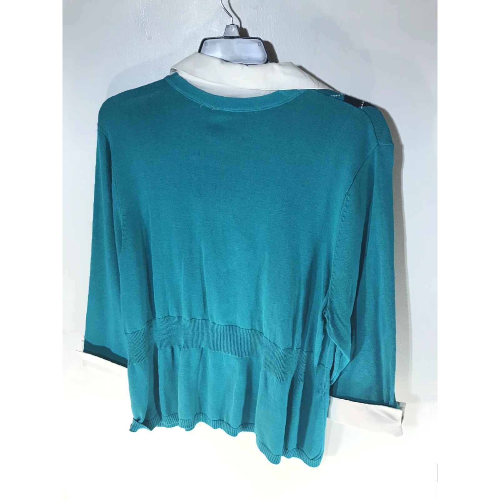 Vintage VINTAGE Kim Rogers Womens Sweater Cardigan Long Sleeve Plus 3X Turquoise Faux Collar Buttons Size XXL / US 16-18 / IT 52-54 - 2 Thumbnail