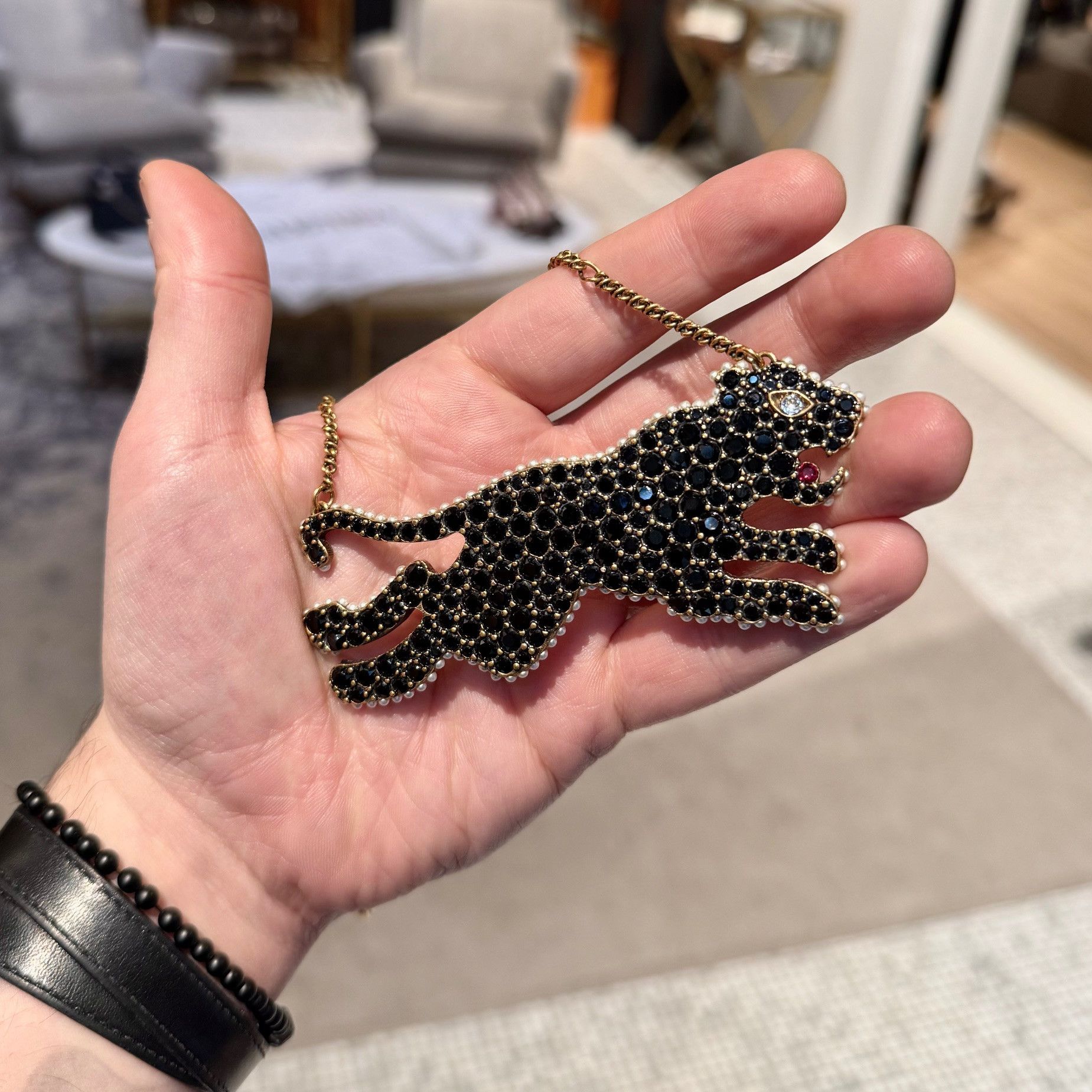 Gucci Gucci Crystal Embellished Black Panther Gold Necklace Size ONE SIZE - 11 Thumbnail