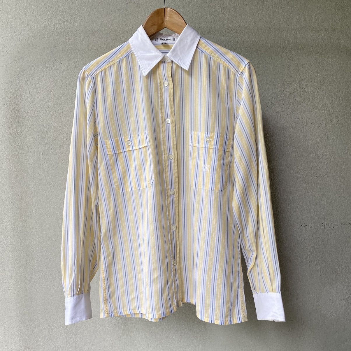 Celine Celine Yellow Striped Shirt with White Collar Size XS / US 0-2 / IT 36-38 - 18 Thumbnail