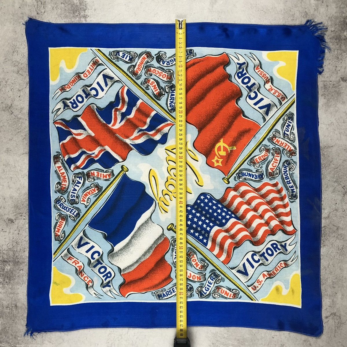 Vintage 1945 WWII Kiev Moscow USSR US UK France Victory Scarf Size ONE SIZE - 18 Thumbnail