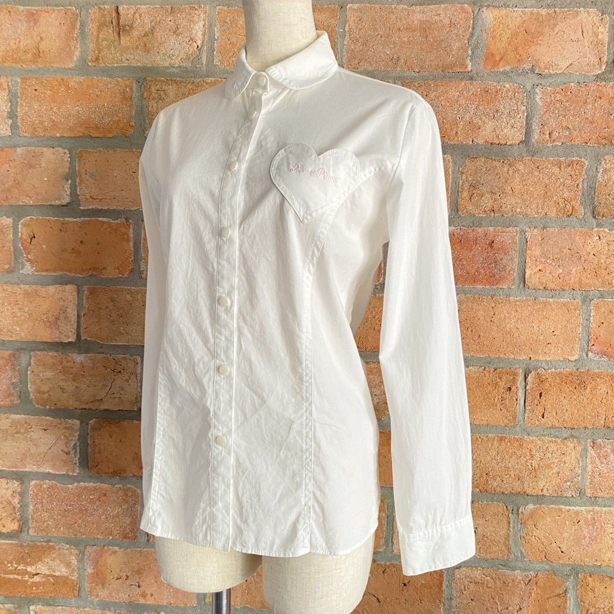 Japanese Brand MEZZO PIANO White Shirt with Heart Pocket Size L / US 10 / IT 46 - 1 Thumbnail