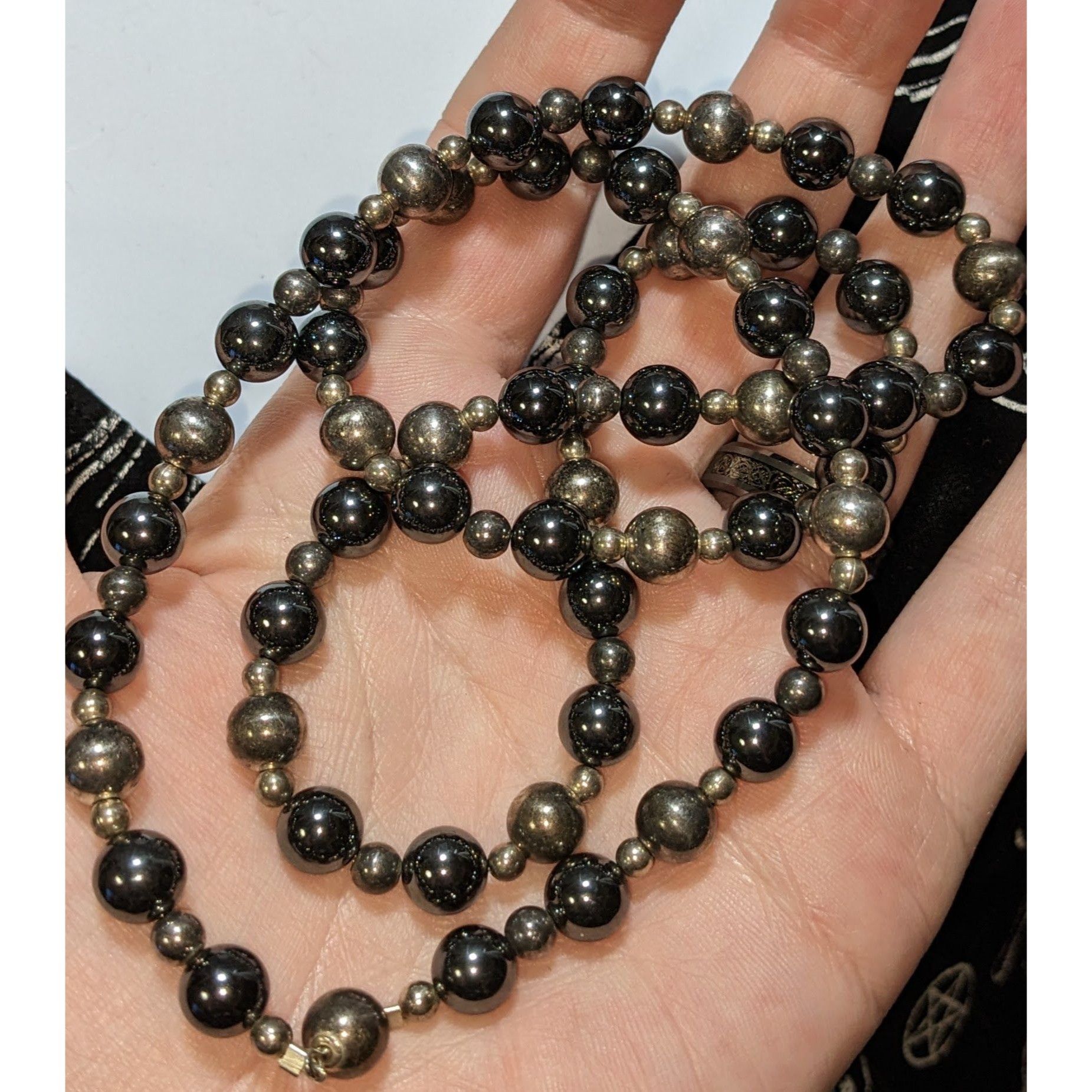 Other Dark Romantic Hematite & Metal Beaded Necklace 26" Hidden Bo Size ONE SIZE - 3 Thumbnail