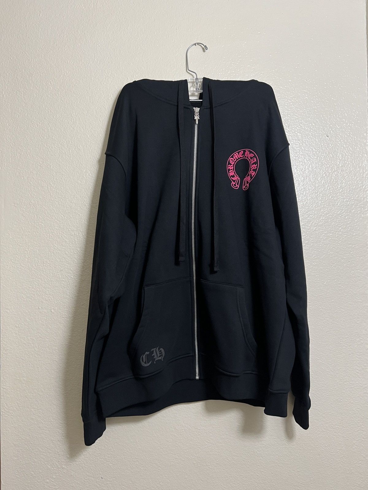 Chrome Hearts Horseshoe Full Zip Hoodie Black and Pink