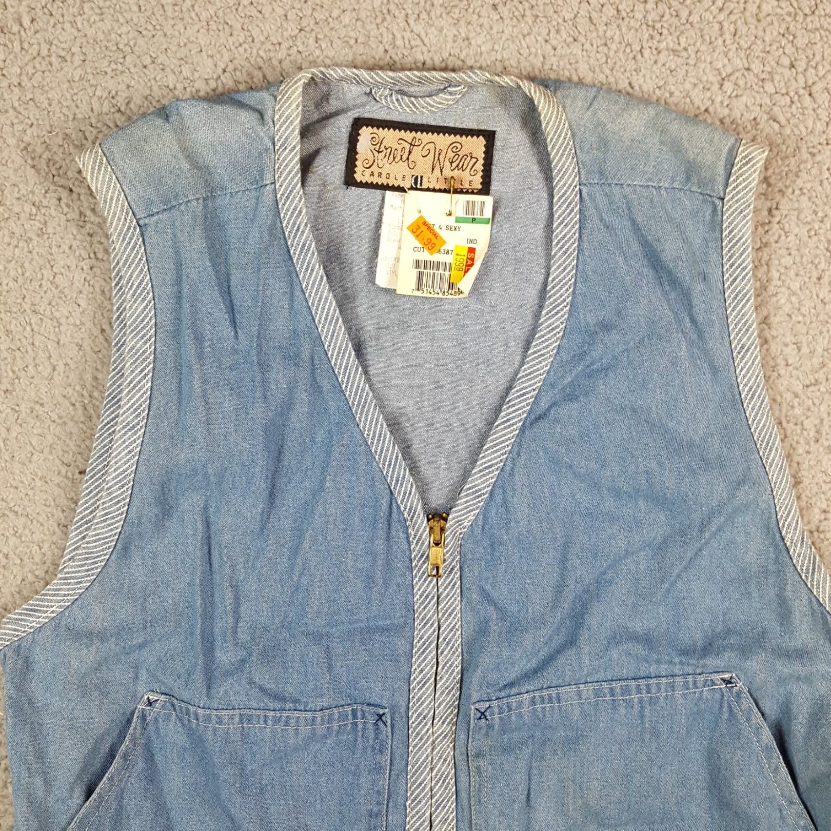 Denime VINTAGE Y2K Stonewash Faded Denim Vest Womens Petite P Western Zip UP Trucker Jacket 90s Size S / US 4 / IT 40 - 2 Thumbnail