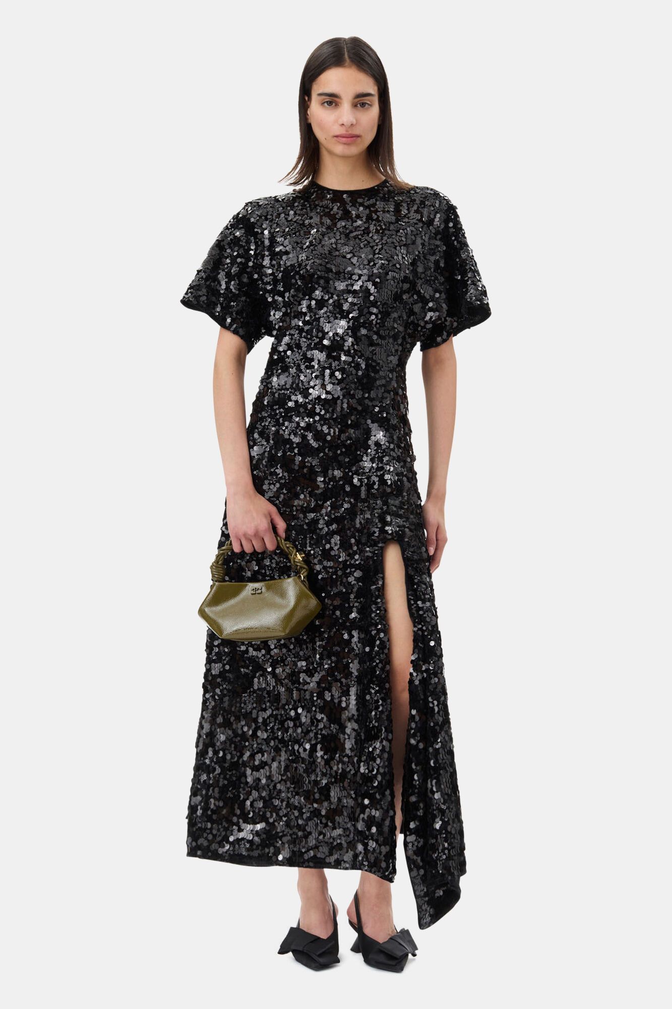 Ganni o1s22i1n0525 Velvet Sequins Midi Dress in Black Size XXS / US 00 / IT 34 - 6 Thumbnail