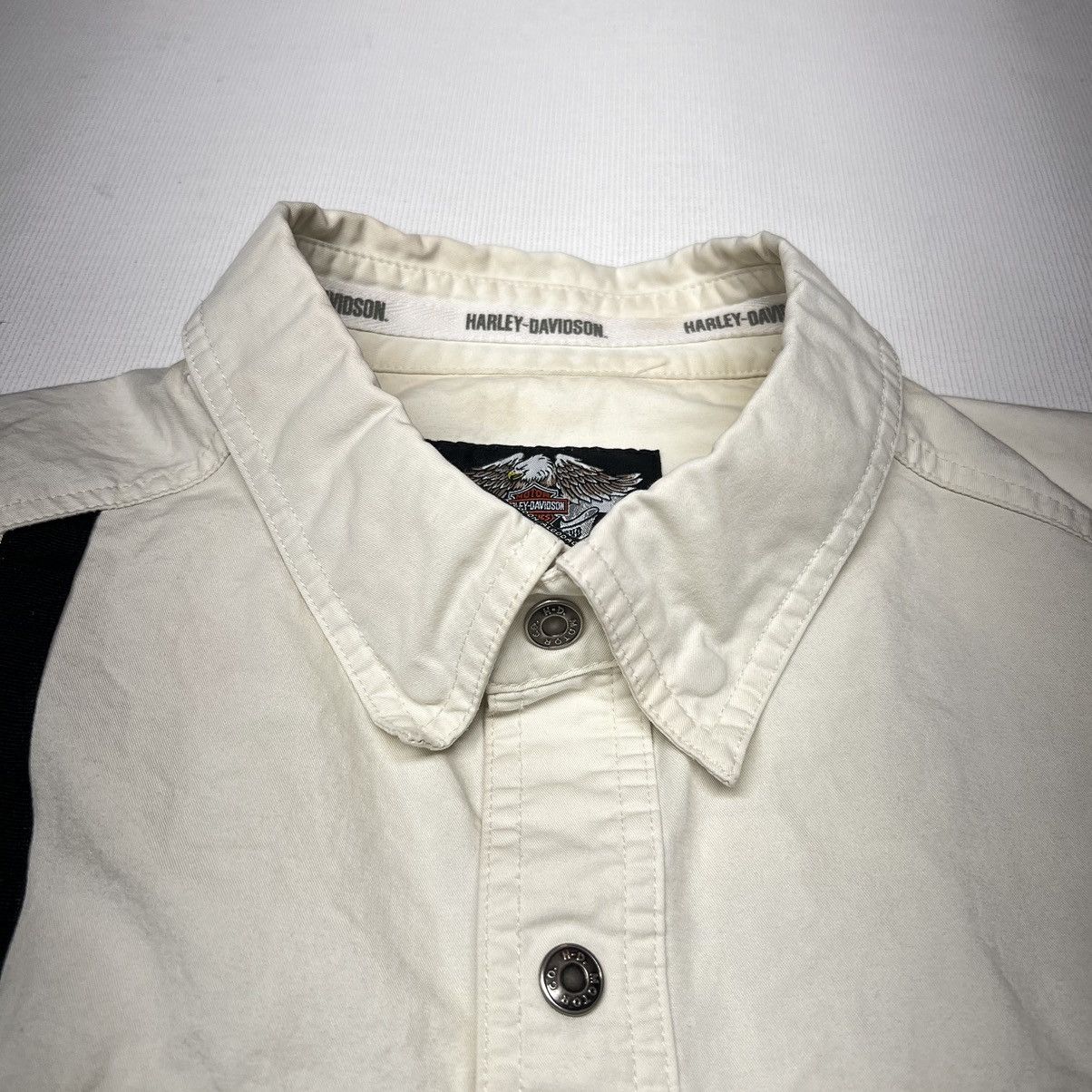 Harley Davidson × Vintage Harley Davidson Button Up Shirt White Cut Off Vest Stripe Size US XXL / EU 58 / 5 - 4 Thumbnail