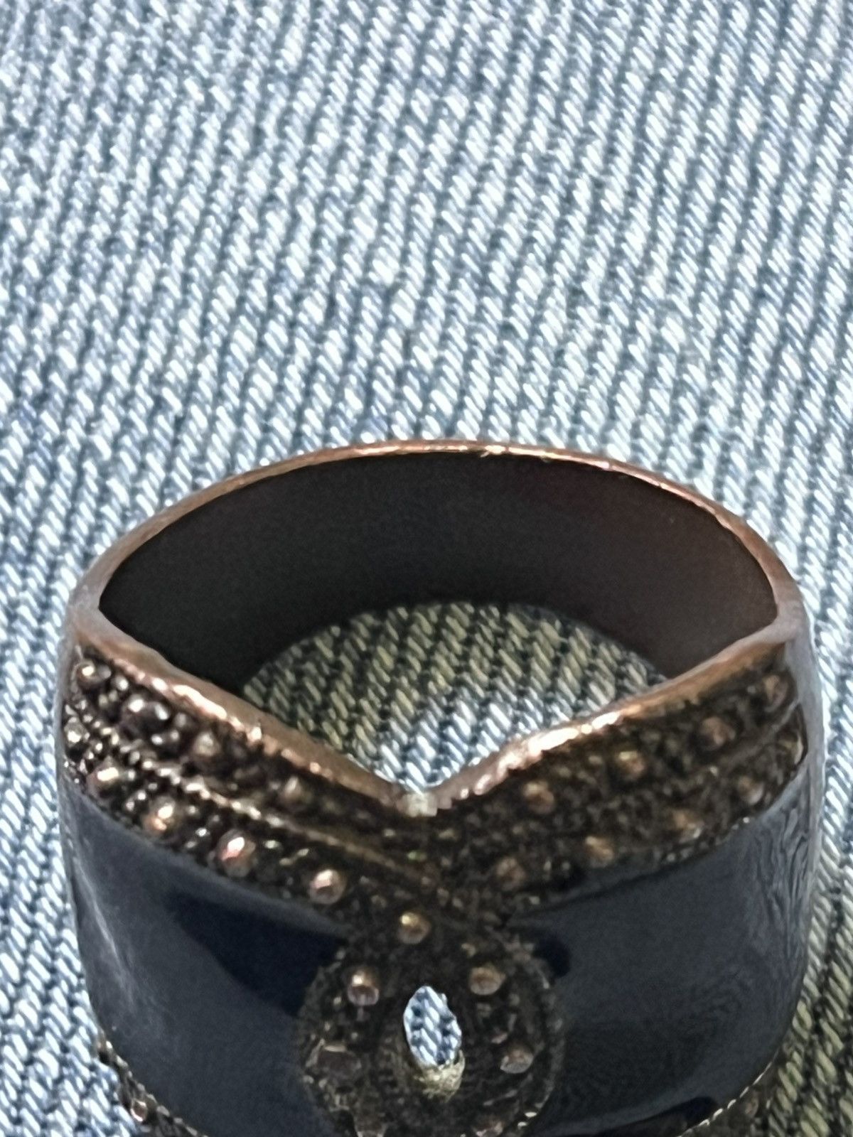 Other Art Deco Black Enamel Copper Tone Wide Band Ring Size 9 Size ONE SIZE - 6 Thumbnail