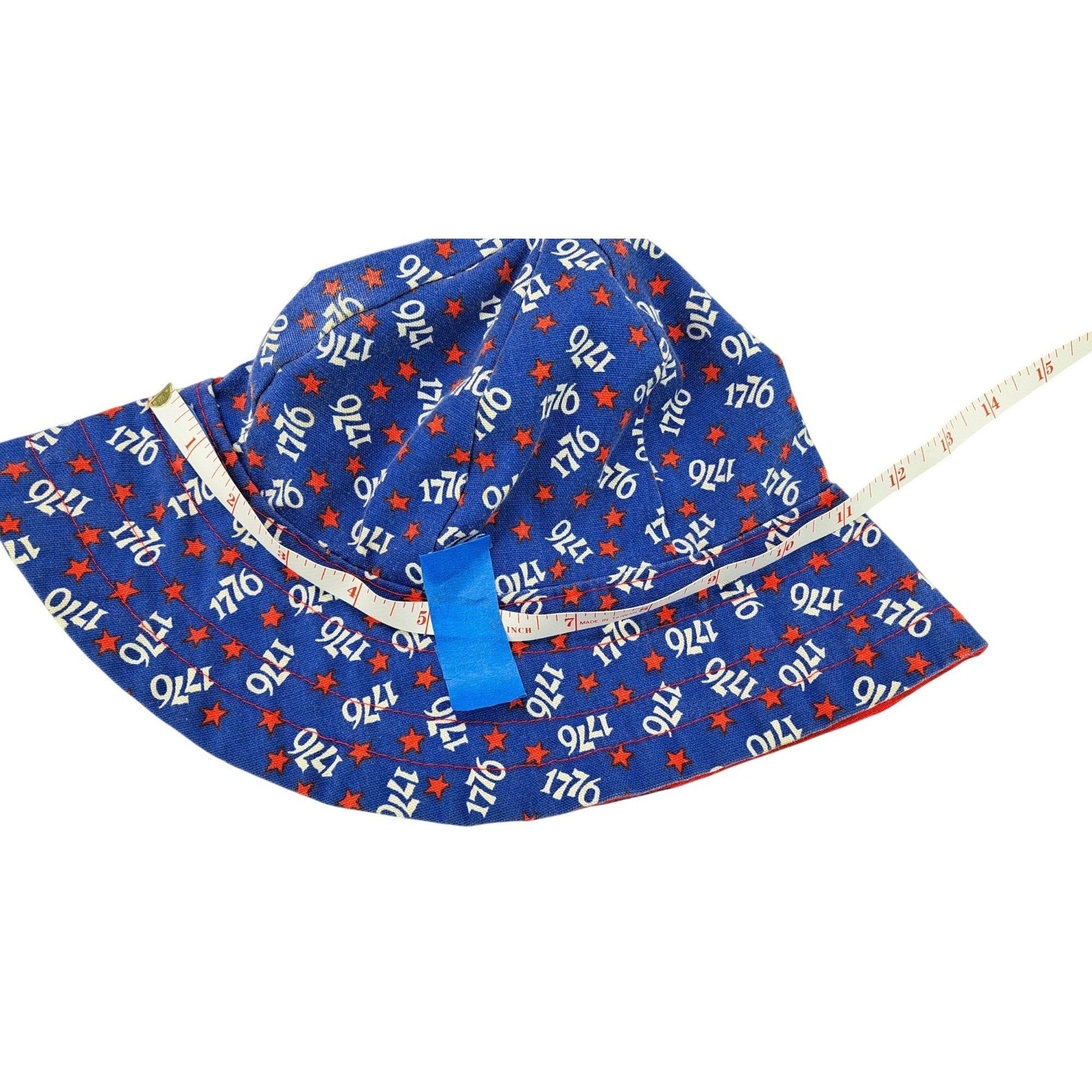Handmade Vintage Patriotic Bucket Hat Blue Red Stars 1776 USA Adult Size ONE SIZE - 12 Thumbnail