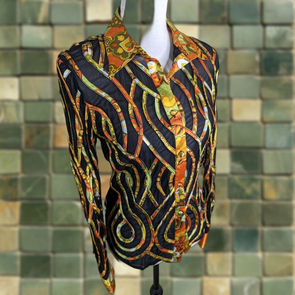 Vintage VINTAGE Fantazia Shirt Women 1990s Black Small Sheer Button Down Long Sleeve Blouse L1S Size S / US 4 / IT 40 - 1 Thumbnail