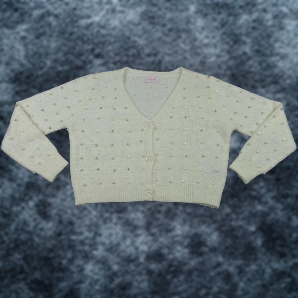 Vintage Pink Lily Sweater Cardigan Womens Small White Beaded Button Knit V-Neck Y2K Vintage: No Size S / US 4 / IT 40 - 1 Thumbnail
