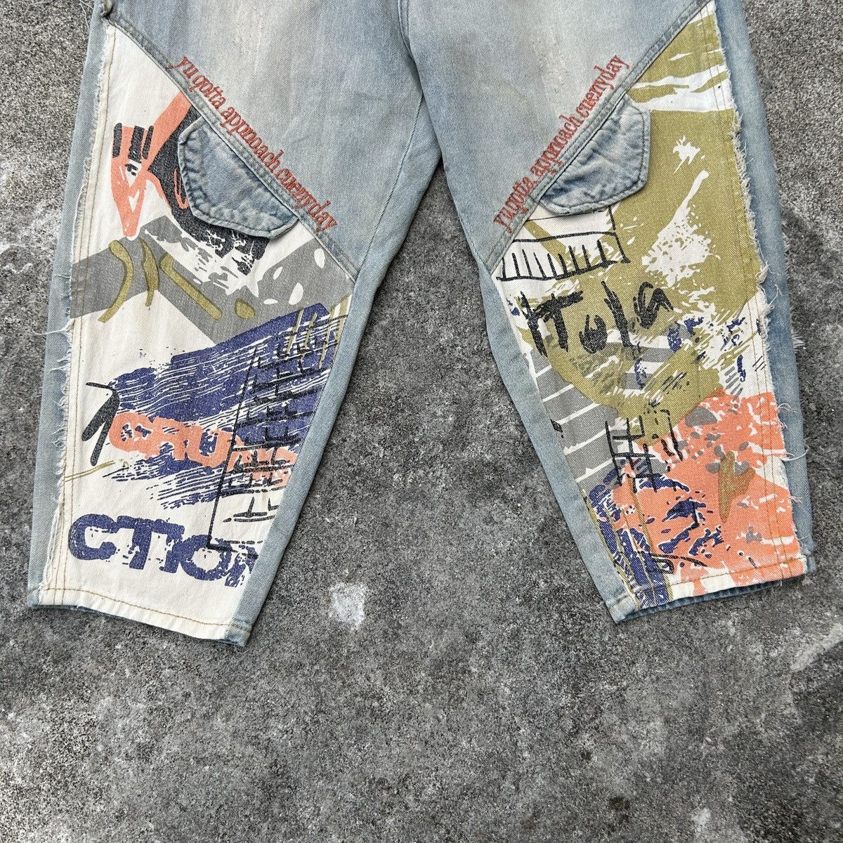 Japanese Brand × Vintage Loose Jeans Patchwork Paint Style Size US 27 - 3 Thumbnail