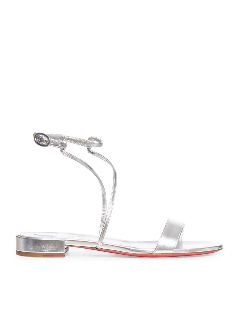 image of Christian Louboutin Miss Choca Flat Sandals in Silver, Women's (Size 9)