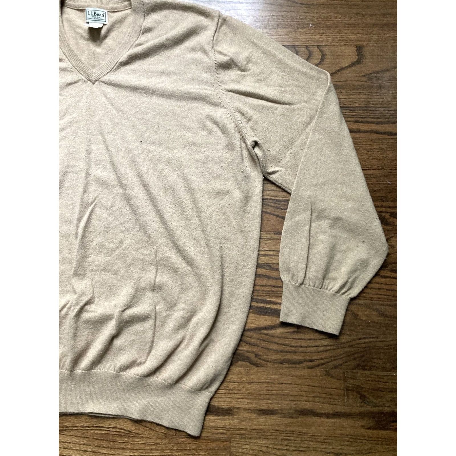 Vintage VINTAGE? LL Bean Sweater Mens 2XL Cotton Cashmere V Neck Long Sleeve Beige Size US XXL / EU 58 / 5 - 3 Thumbnail