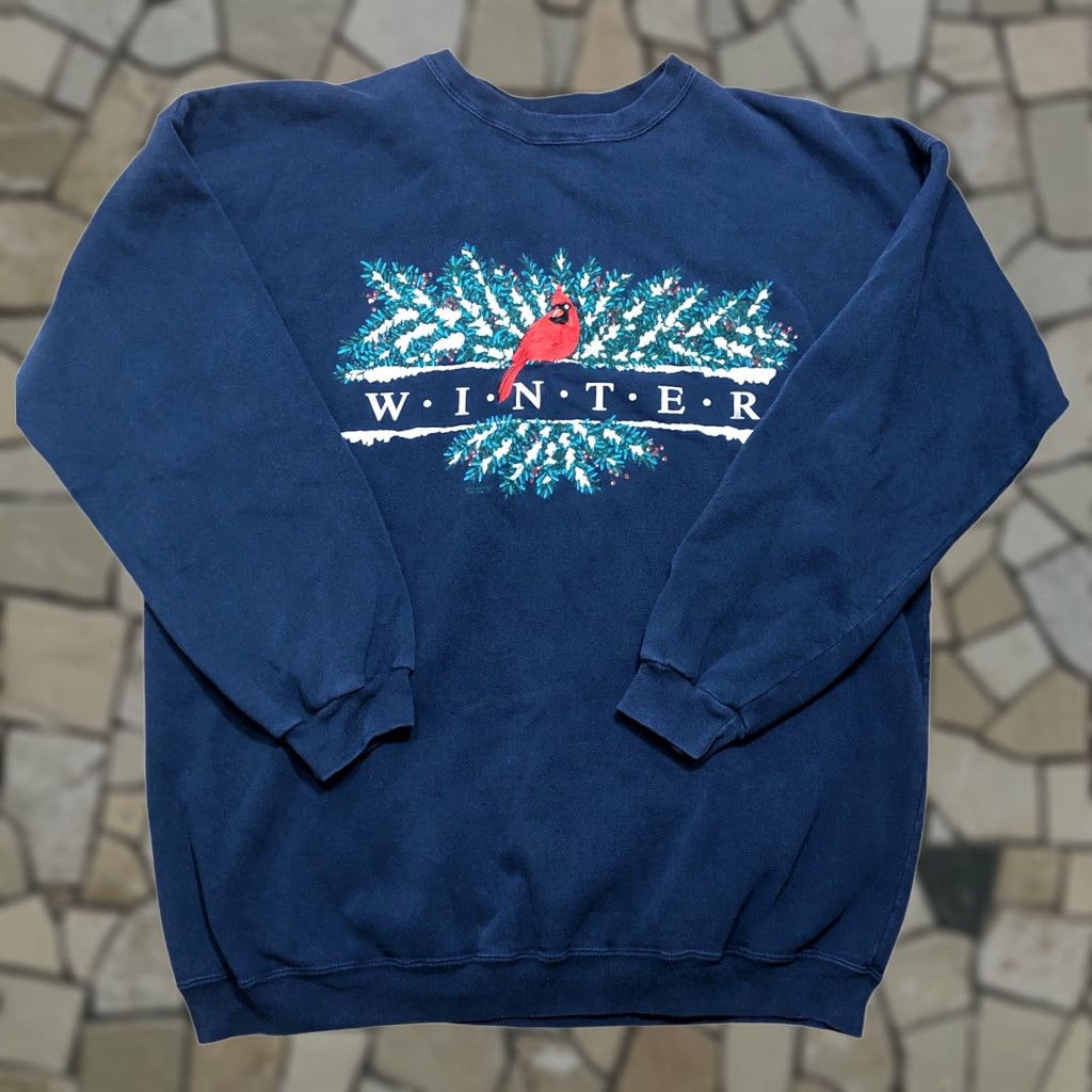 Vintage VINTAGE Sportswear Sweatshirt Cardianl Bird Embroidered Winter 1992 XL Blue Womens Shirts Pullover Crew Neck Long Sleeve Made USA Holiday 80s 90s Size XL / US 12-14 / IT 48-50 - 1 Thumbnail