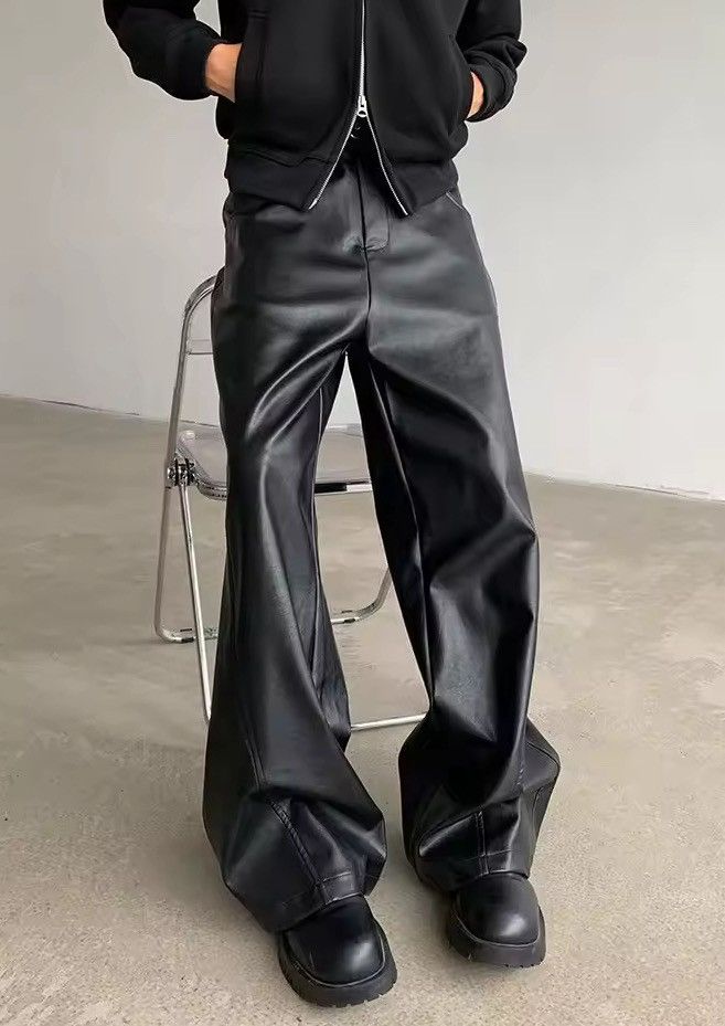 Other Faux Leather Black Wide Leg Flare Pants Size US 30 / EU 46 - 2 Thumbnail