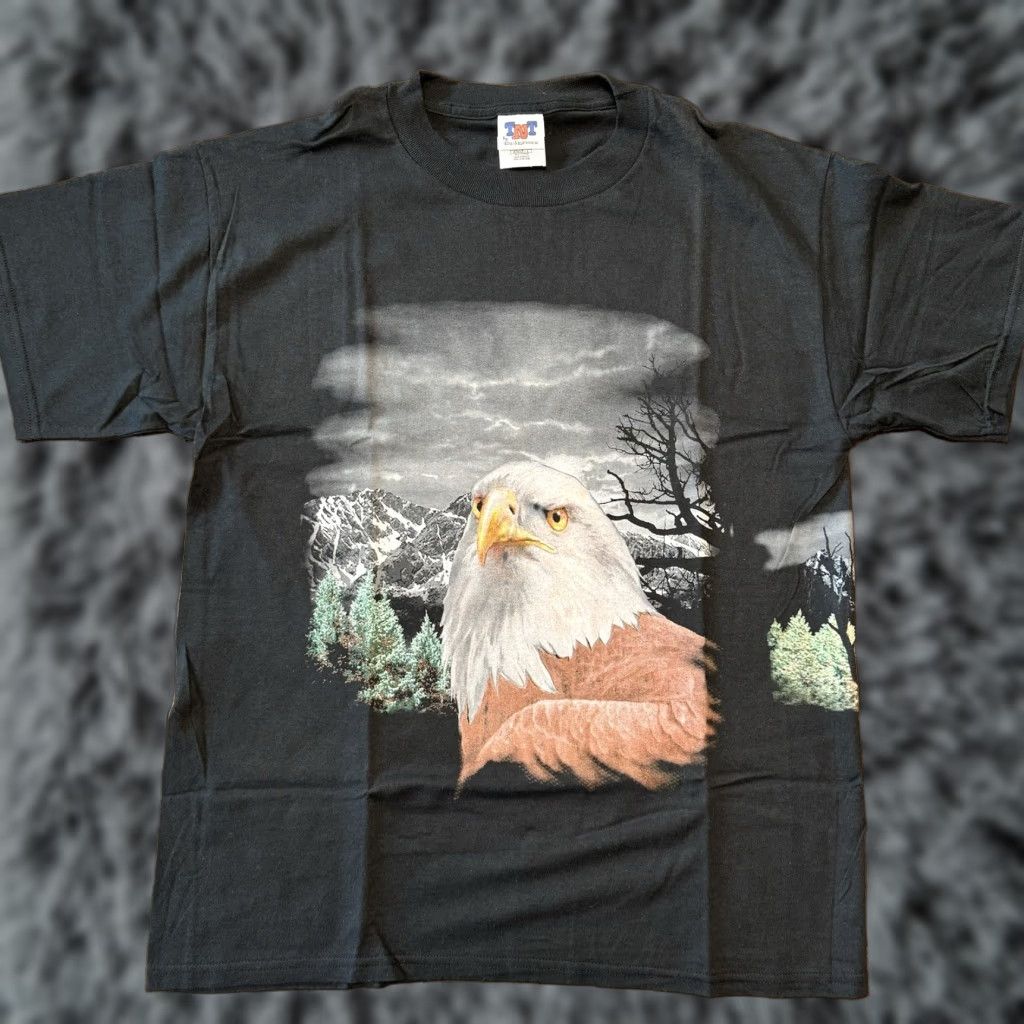 Vintage VINTAGE 90s Eagle All Over Print T Shirt Large Nature Wild Animal Flying Bird Mens Black Cotton TNT Crew Neck Short Sleeve 1990s 1990s Size US L / EU 52-54 / 3 - 1 Thumbnail