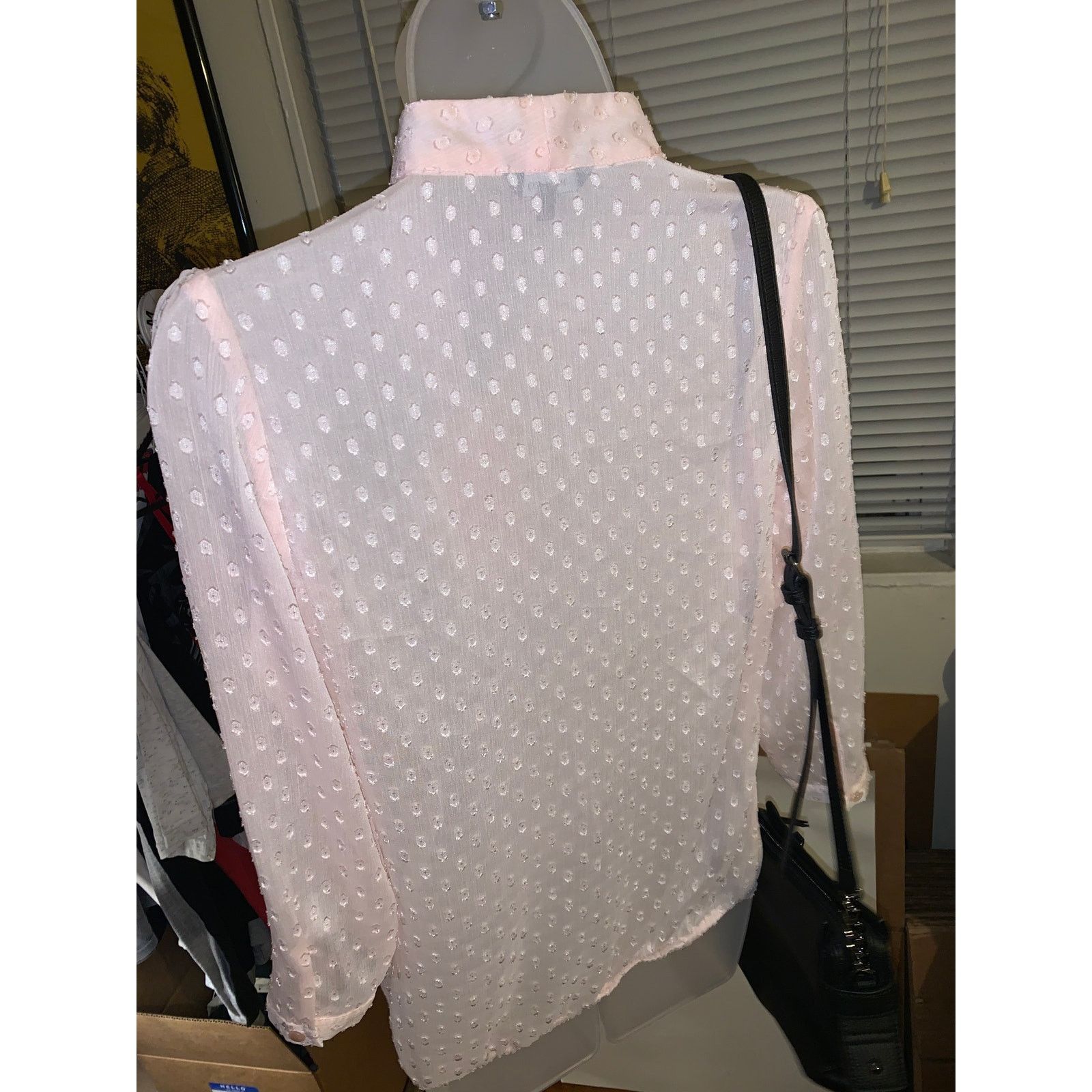 Other RW&CO Sheer Pink Swiss Dot Blouse XS Tie Neck See Through Size XS / US 0-2 / IT 36-38 - 3 Thumbnail