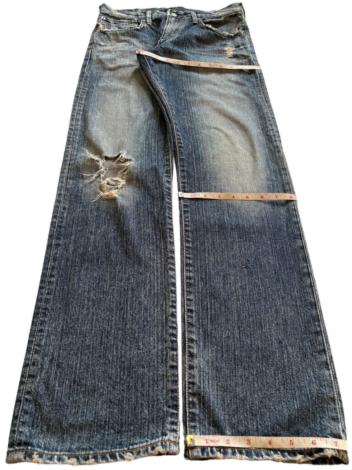 Edwin Vintage Edwin 503 Mud Wash Distressed Ripped Loose Jeans Size US 30 / EU 46 - 14 Thumbnail