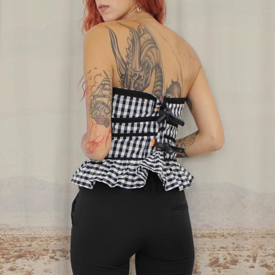 Vintage 🧺CHECK B/W TOP🧺 Size L / US 10 / IT 46 - 3 Thumbnail