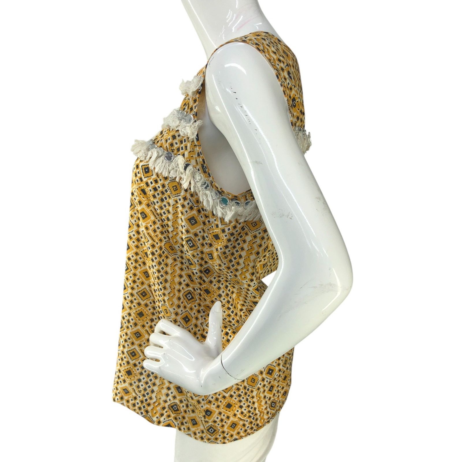 Tory Burch Tory Burch Size 6 Top Embellished Fringe Sleeveless Yellow Size M / US 6-8 / IT 42-44 - 5 Thumbnail