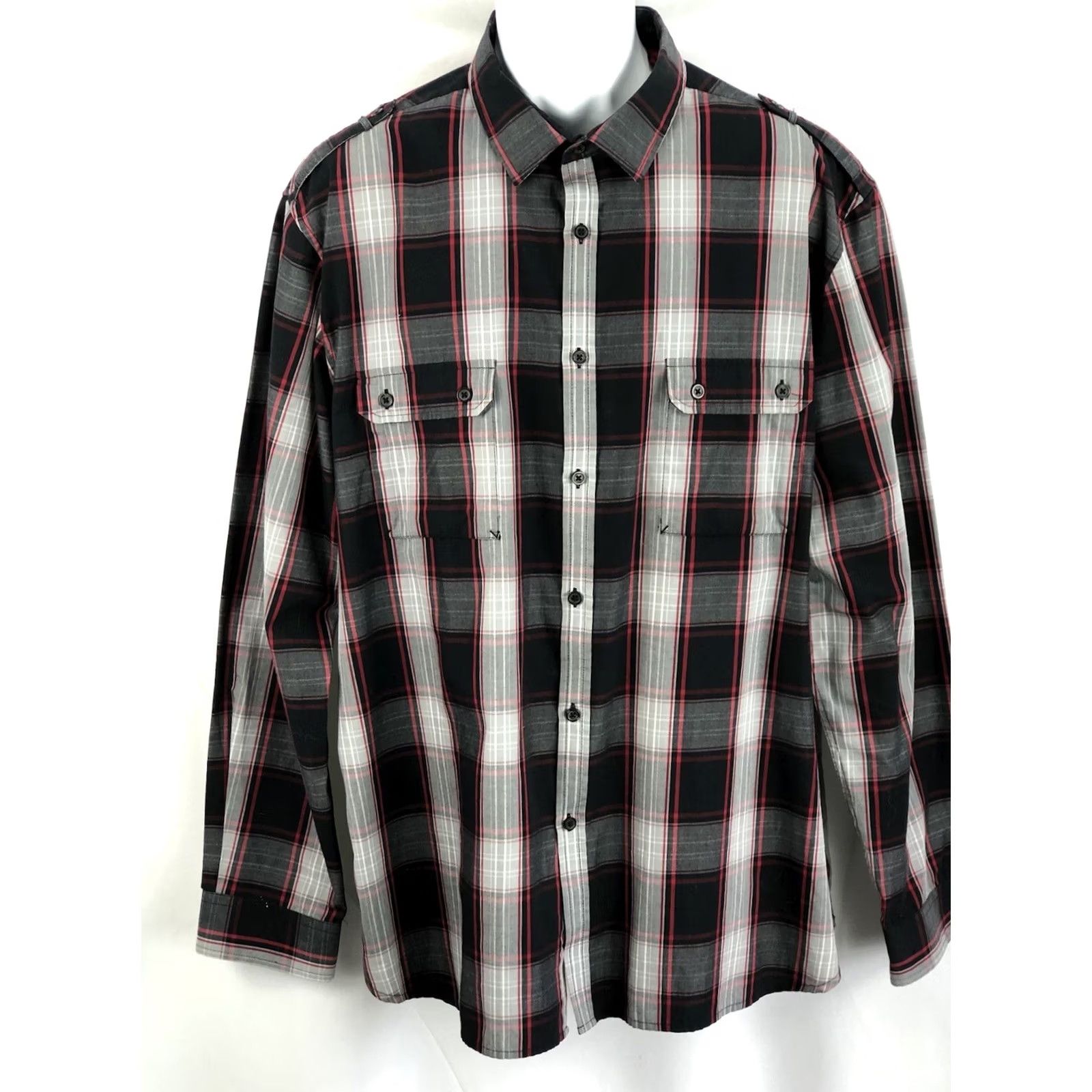 Alfani Alfani Button-Up Shirt XXL Blk Red Plaid Tartan Longsleeve Pockets Western 90's Mens Shirt Size US XXL / EU 58 / 5 - 4 Thumbnail