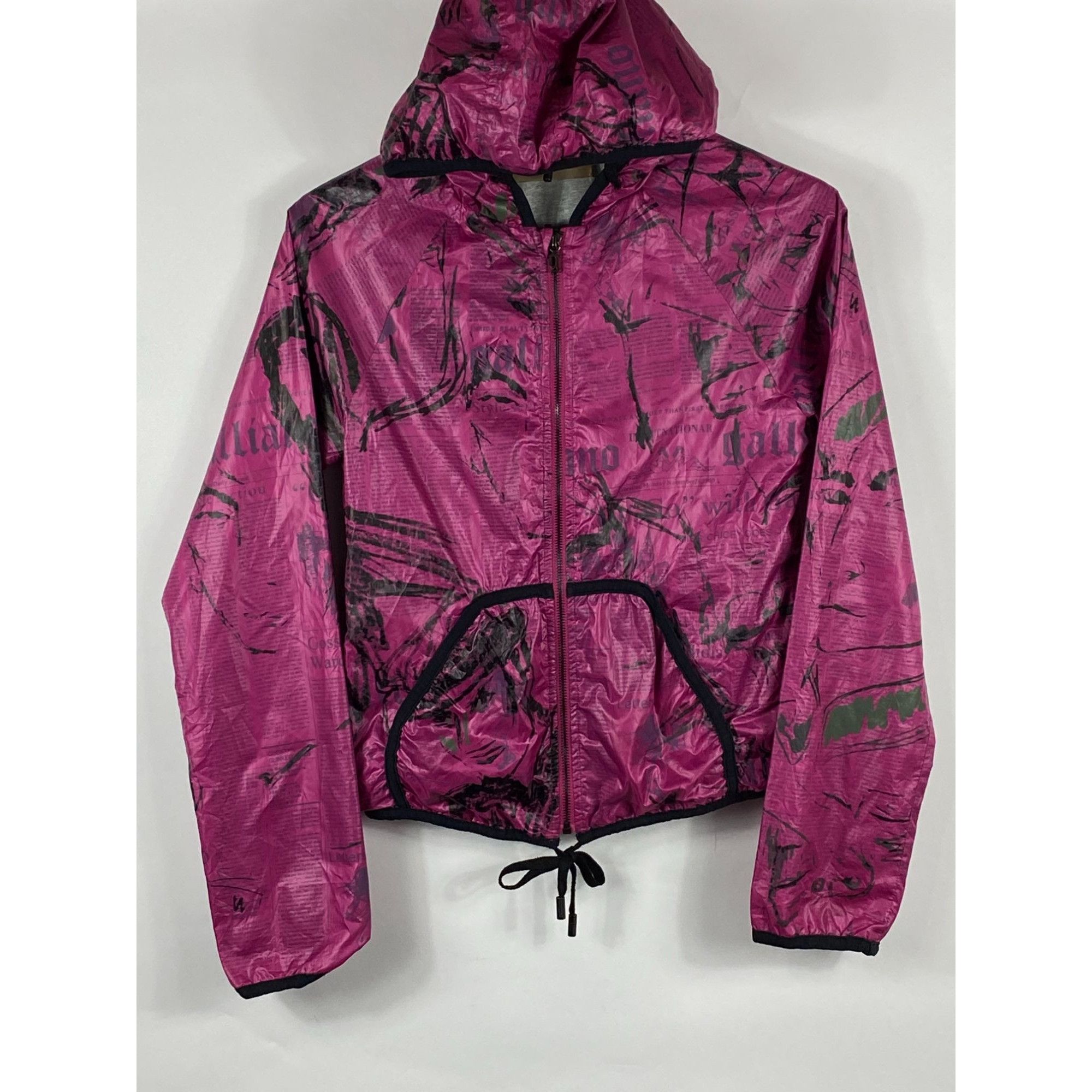 image of Vintage Galliano Newspaper Windbreaker Hooded Jacket Pink 26, Women's (Size Small)