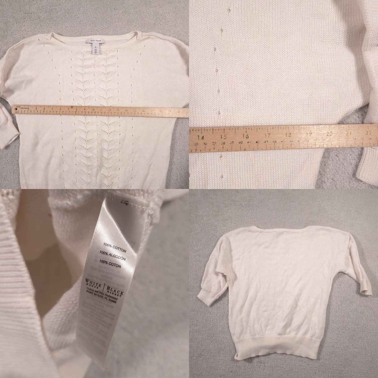 White House Black Market White House Black Market Sweater Womens Medium White Boat Neck 3/4 Sleeve Knit Size M / US 6-8 / IT 42-44 - 8 Thumbnail