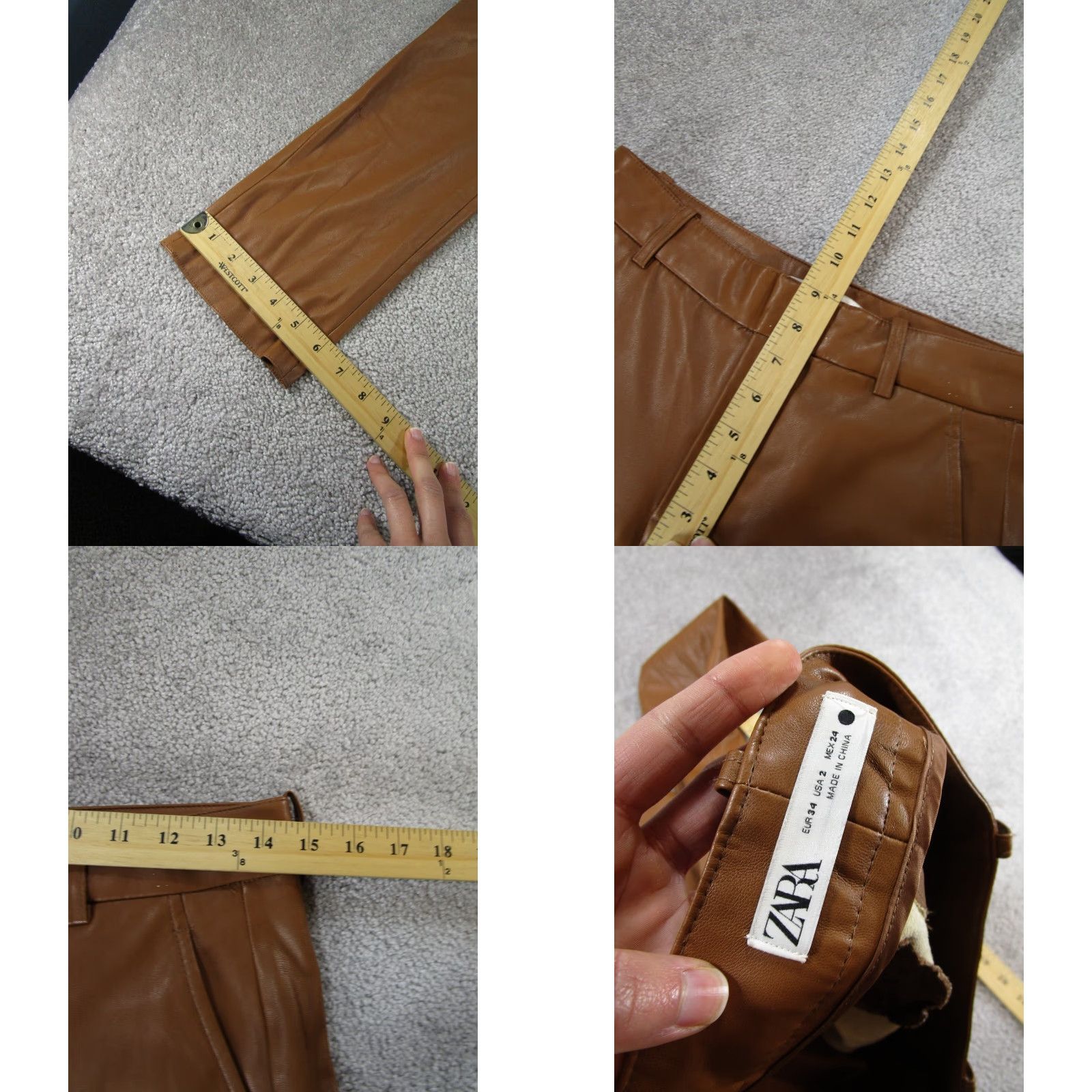 Zara ZARA Pants Womens 2 Brown Faux Leather Slim Fit Tapered Ankle Casual Regular Size 2 Brown Womens Size 26" / US 2 / IT 38 - 8 Thumbnail
