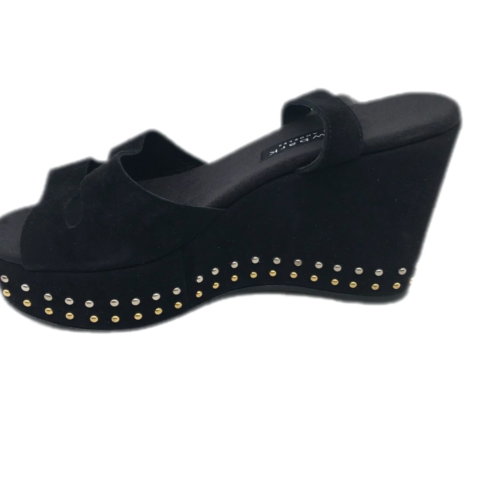 Vintage Newbark Black Suede Platform Wedge Sandal Ankle Strap Cutout Size 8 Womens Size US 8 / IT 38 - 2 Thumbnail