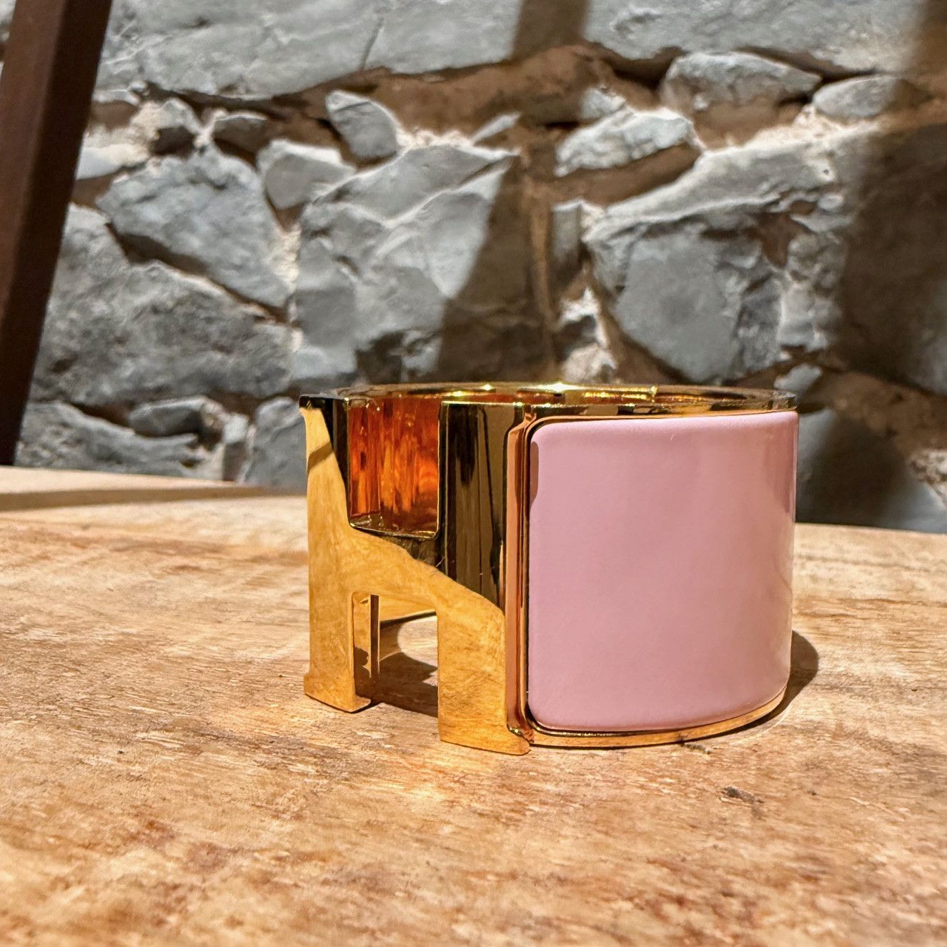 Hermes Hermès Pink Enamel Extra Wide Clic Clac Gold Plated Bracelet Size ONE SIZE - 3 Thumbnail