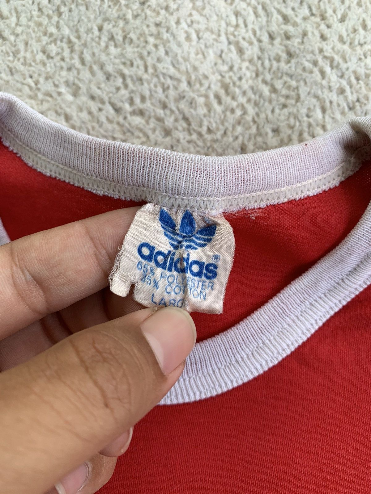 Adidas × Vintage Vintage 80s Adidas Streetwear Red Tee Size US L / EU 52-54 / 3 - 8 Thumbnail